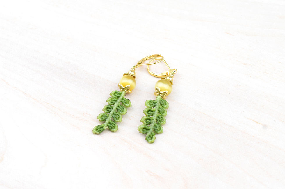 Miniature : Boucles d'oreilles - Petites fougères et perles d'oeil de tigre