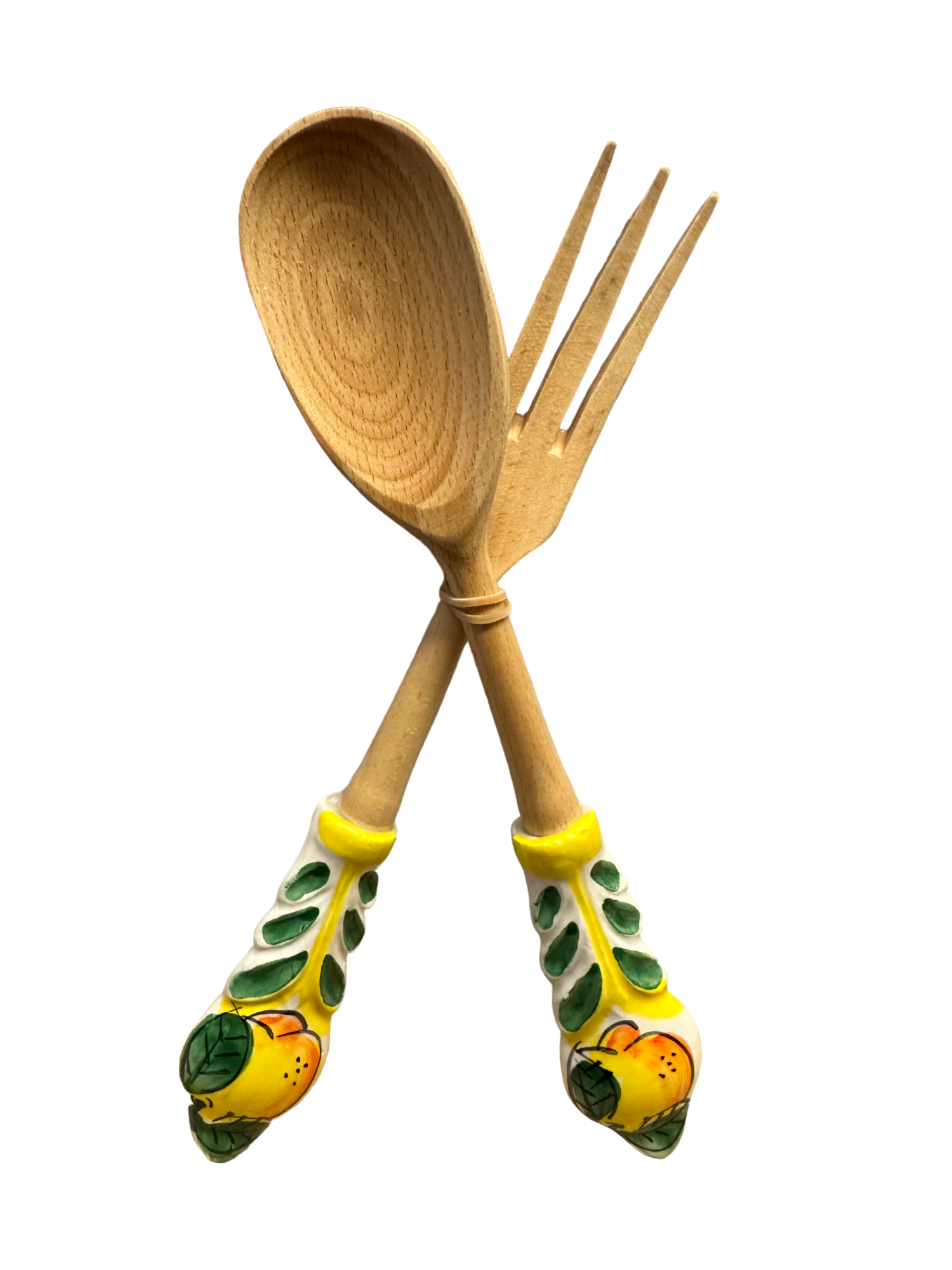Posate in Legno colore Giallo Barocco decoro Limone