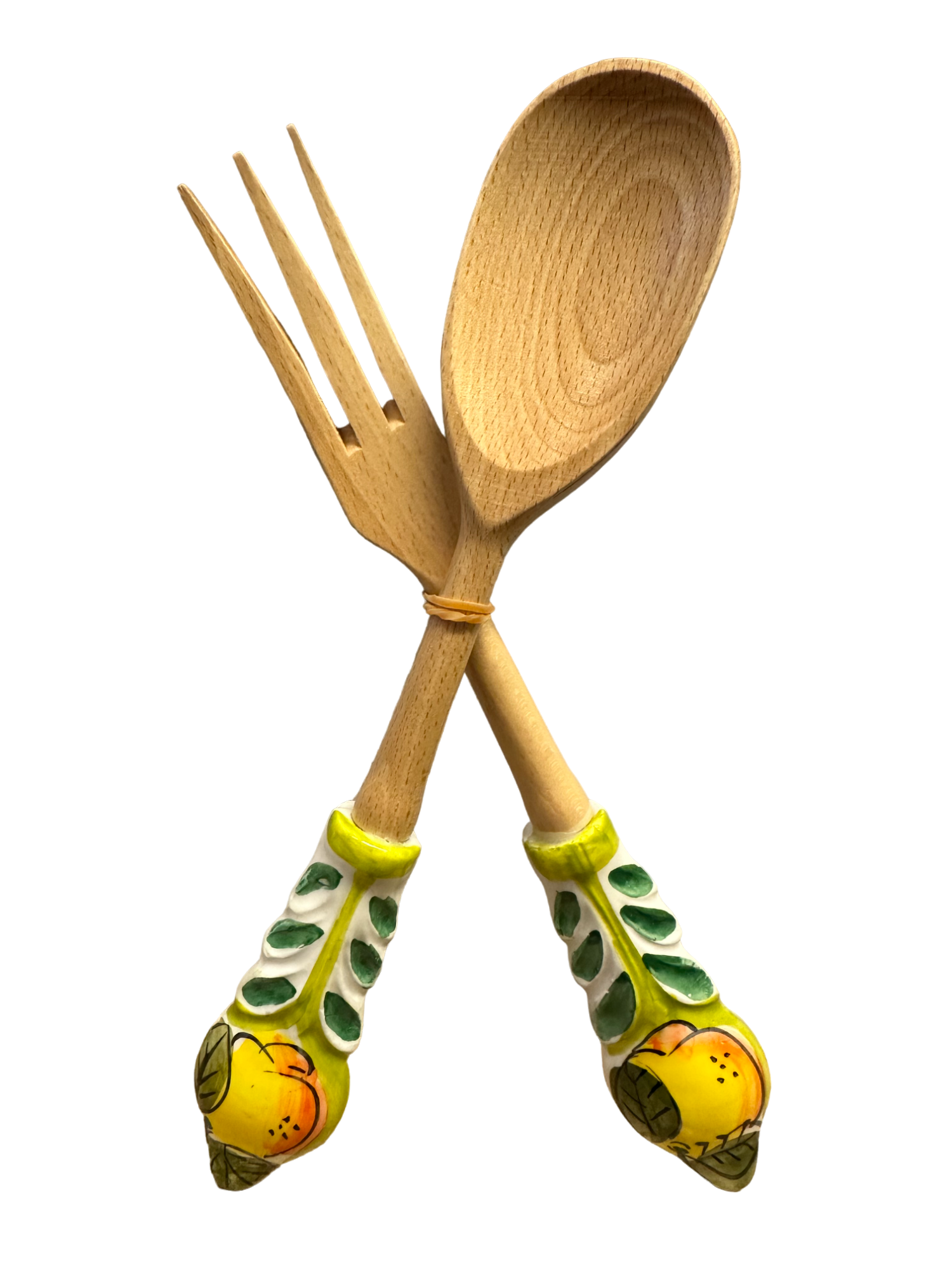 Posate in Legno colore Verde Barocco decoro Limone