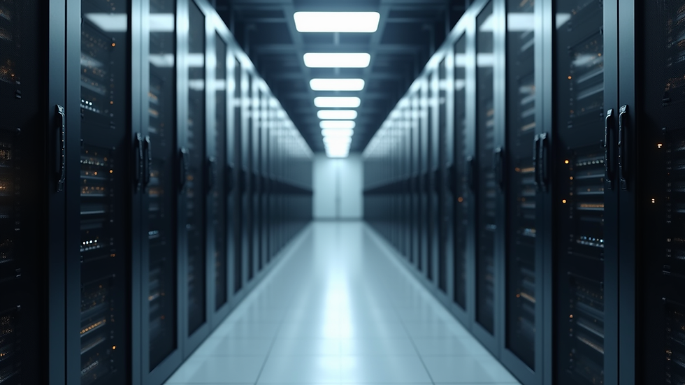 Eye-level view of a modern office server room with organized racks