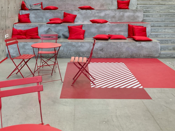 Red set floor graphics decal