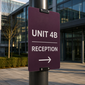 reception direction lamp post signage