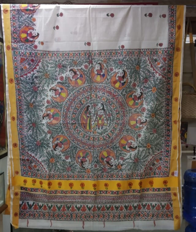Kerela Cotton Madhubani Hand painted Saree