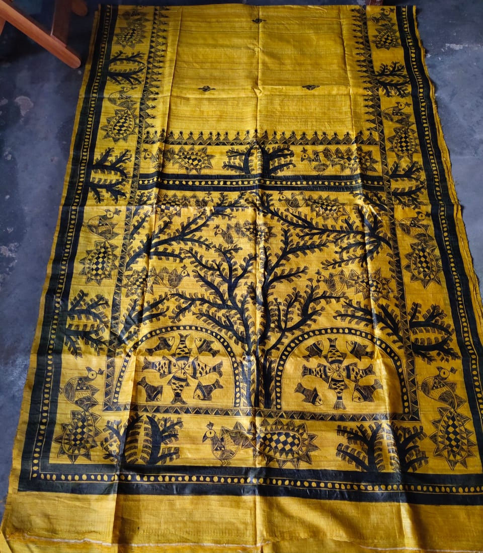 Madhubani Hand painted Saree- Pure Tussar Silk