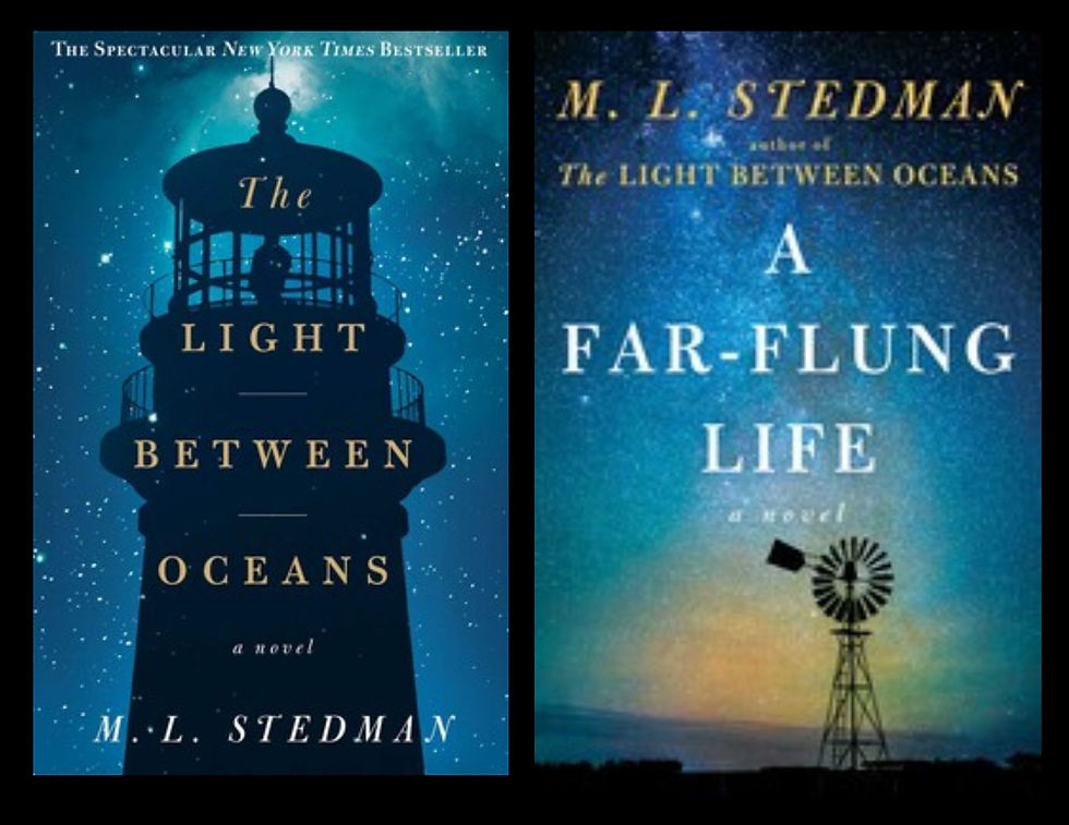 Photos of book covers for Light Between Oceans and A Far Flung Life side-by-side.
