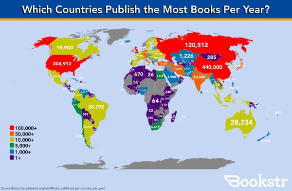 Map of publishing by country