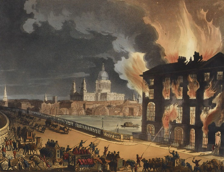 illustration of burning city