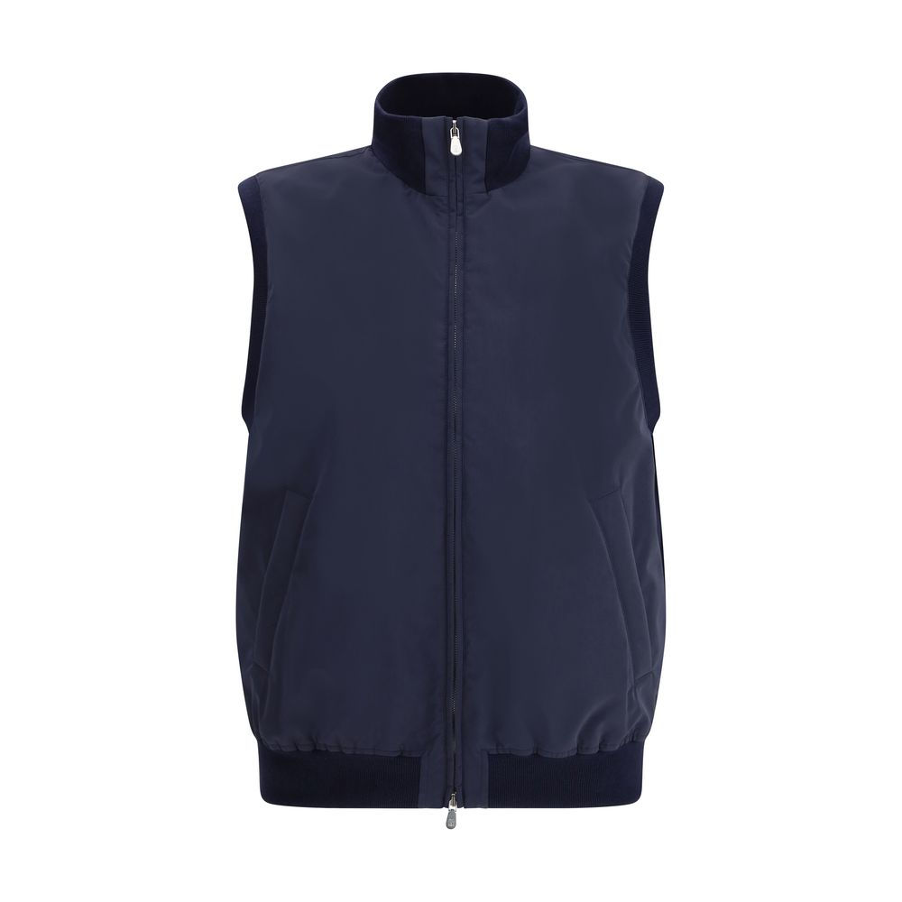 Blue Polyester Sleveless Jacket