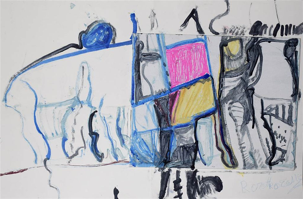 Rozette Goovaerts - Roze vlakje, blauw zwarte lijnen