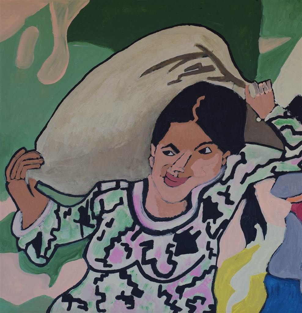 Carlo Buyck - vrouw draagt zak