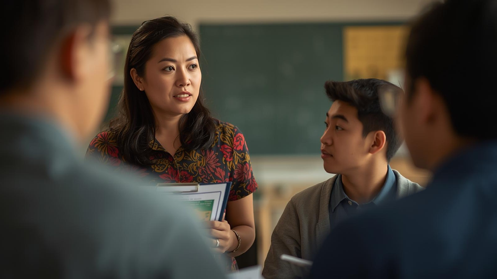 Education leader observes teacher naturally engaging with students, showing appreciation and recognition rather than deficit-hunting evaluation.