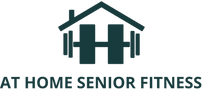 At Home Senior Fitness Logo: H with a roof over top and a weight going horizontal through the H.
