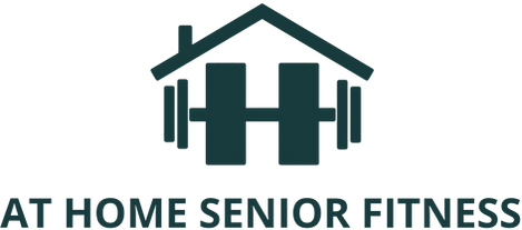 At Home Senior Fitness Logo: H with a roof over top and a weight going horizontal through the H.