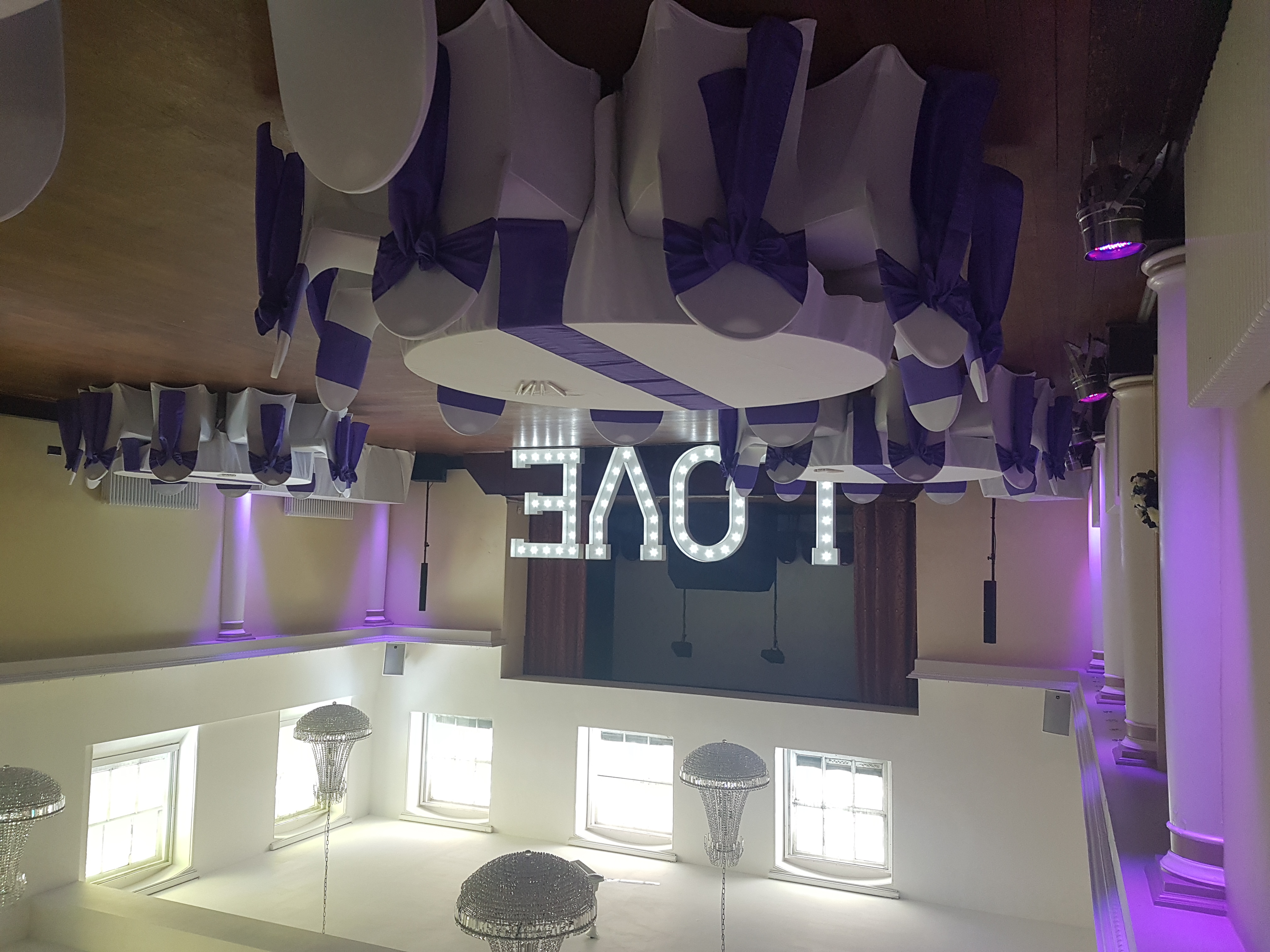 Purple uplighting at Wortley Hall