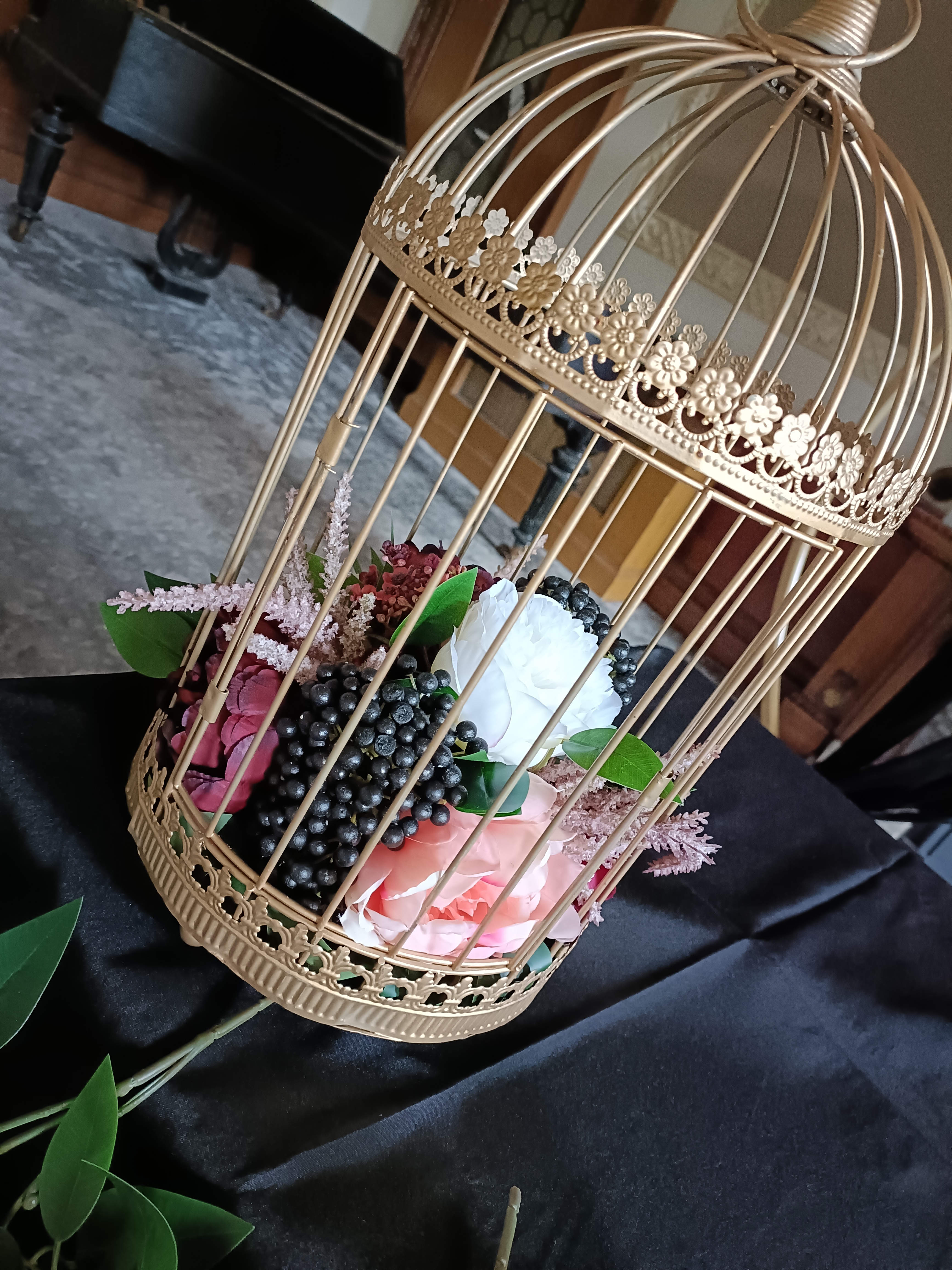 With Ivory, Burgundy & Coral Peonies with Blackberries & Greenery