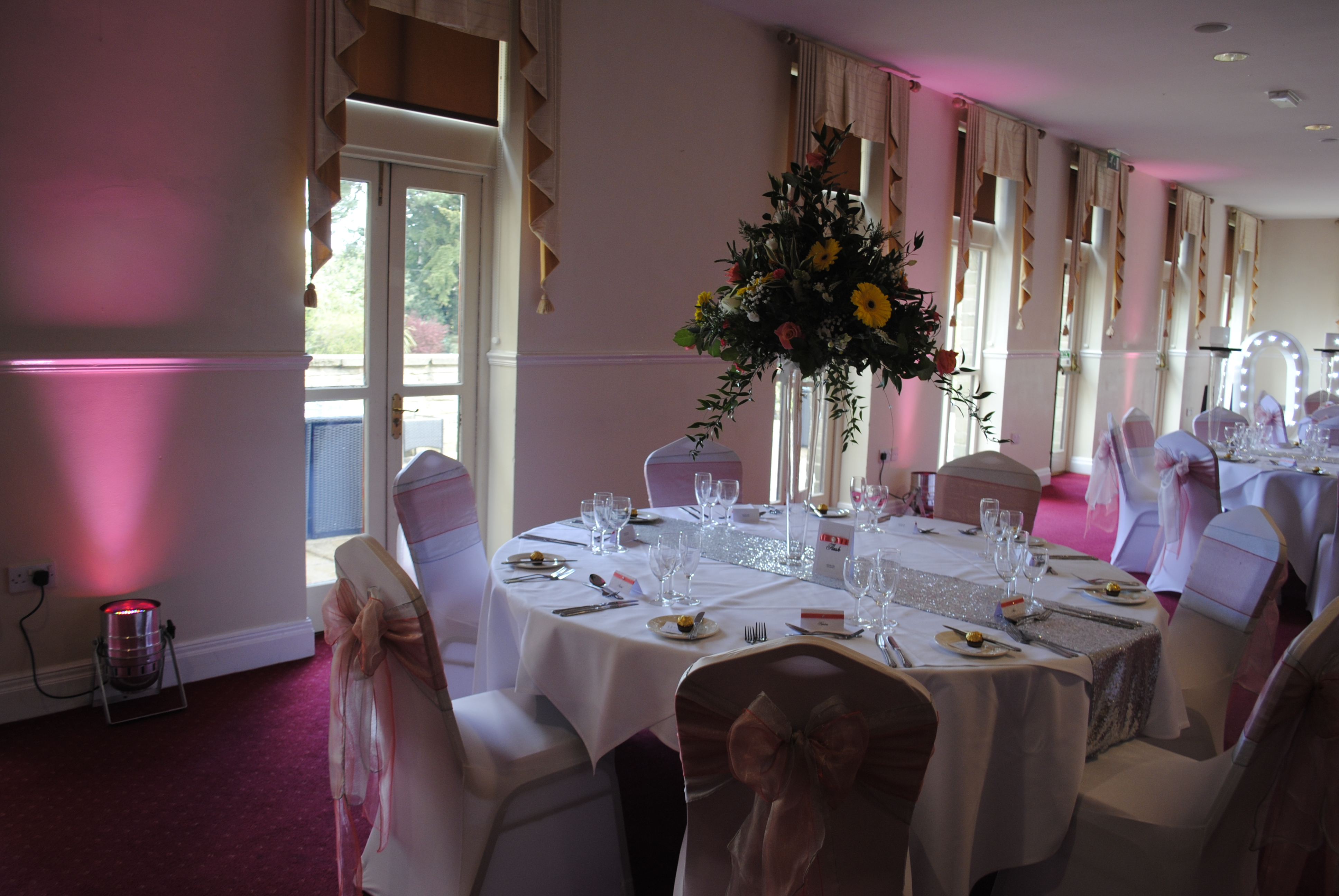 Coral uplighting at Bagden Hall