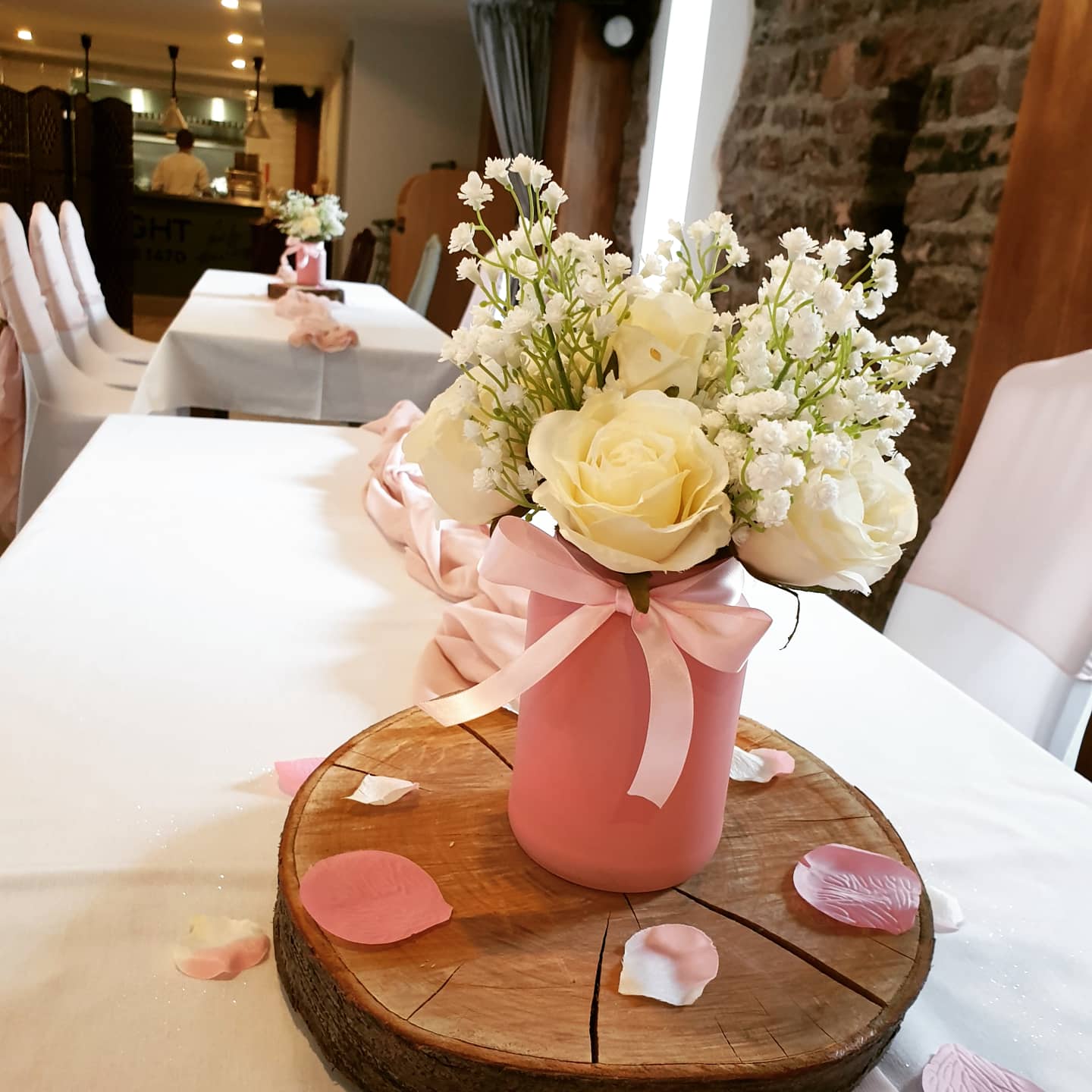 With Artificial Gypsophila & Cream Roses