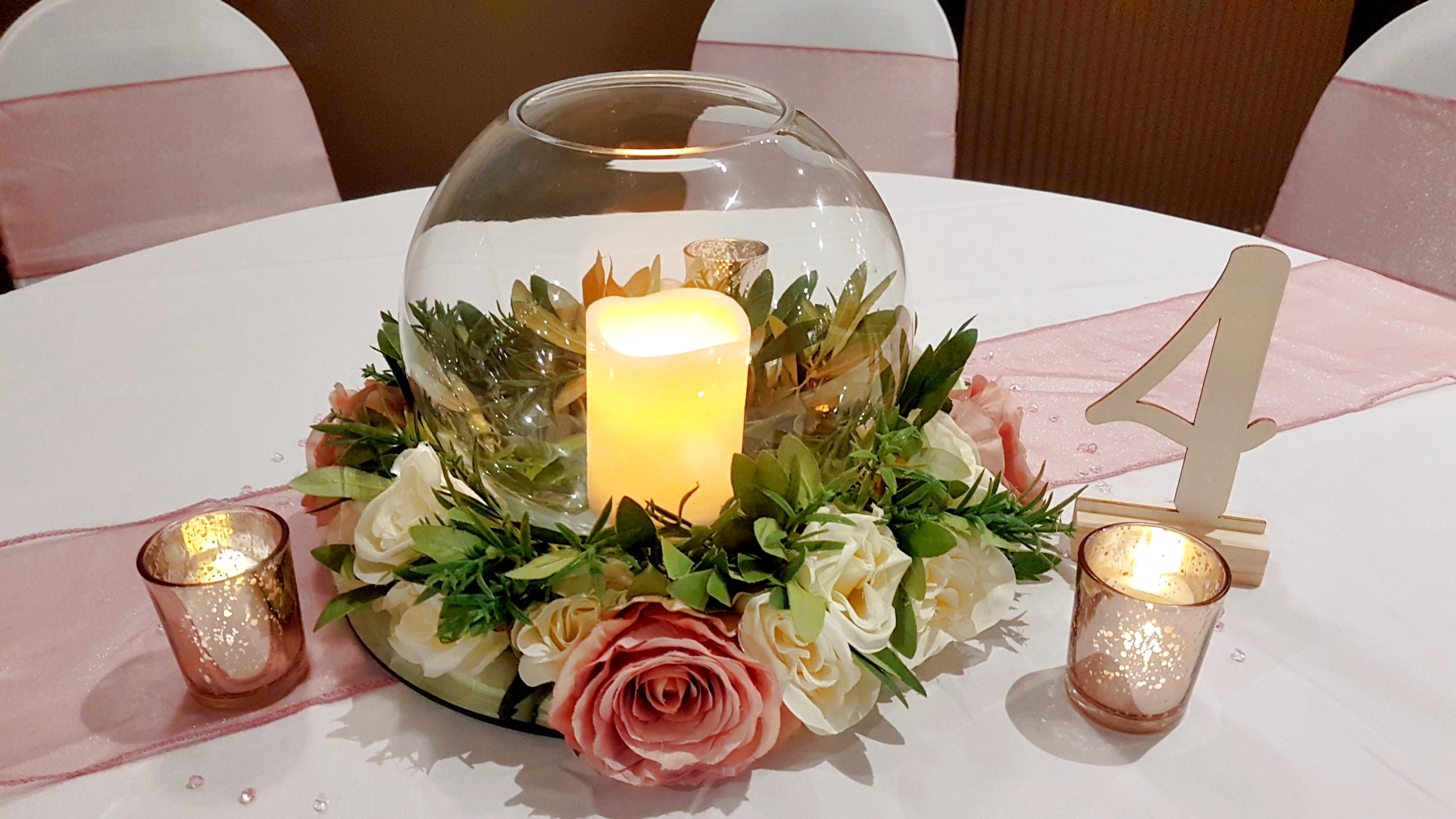 With LED Candle & Cream & Dusky Pink Rose Wreath