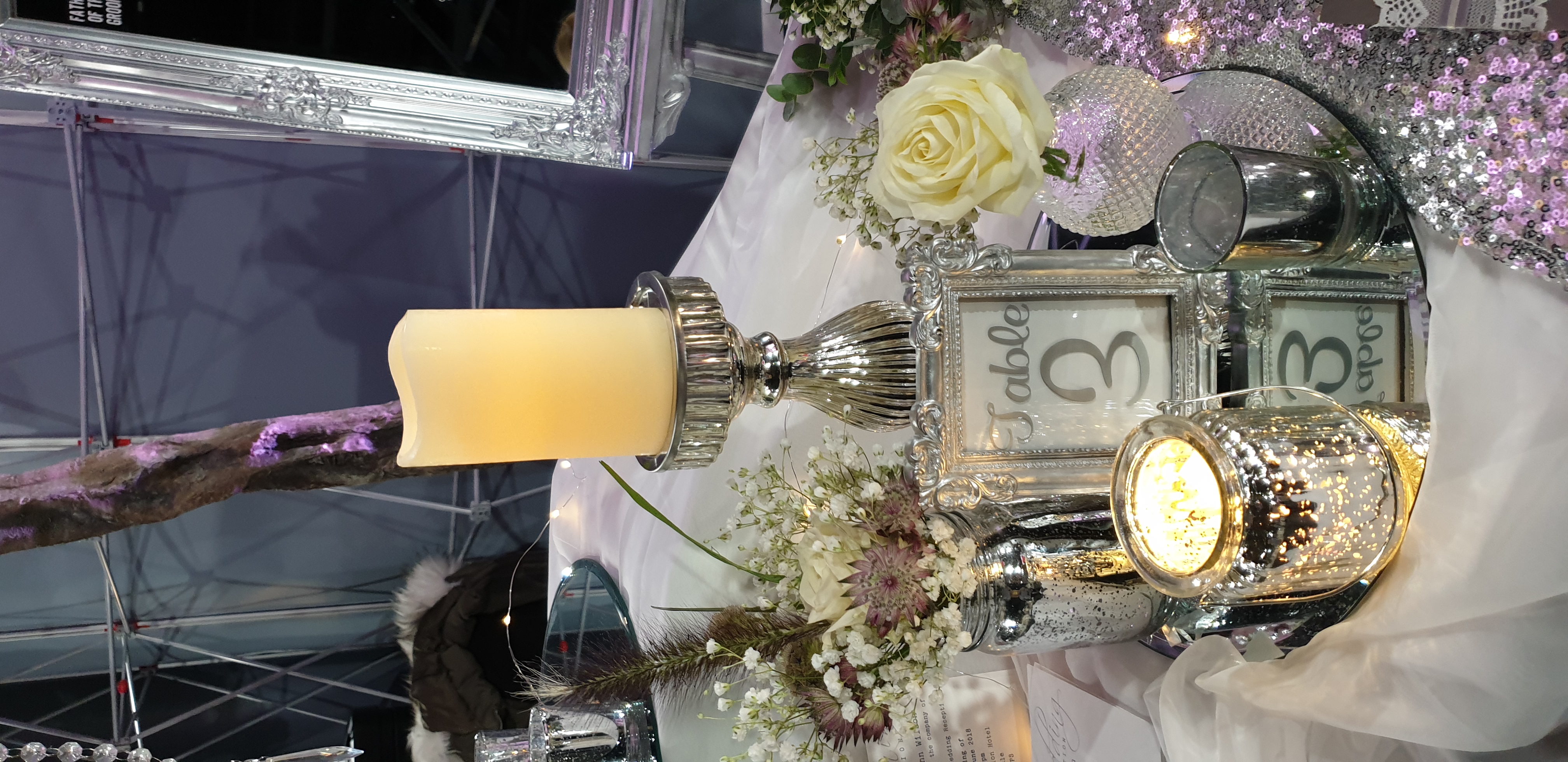 Silver Mercury Quintet With Fresh Ivory Roses & Gyp