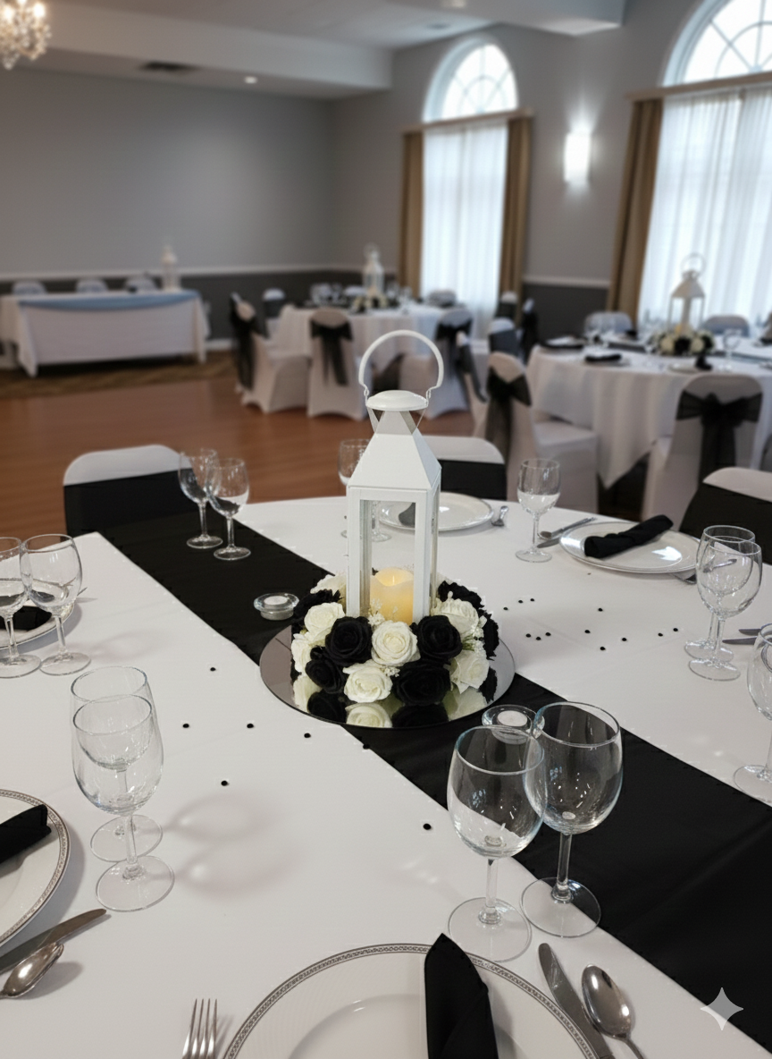 With Artificial White & Black Rose Wreaths