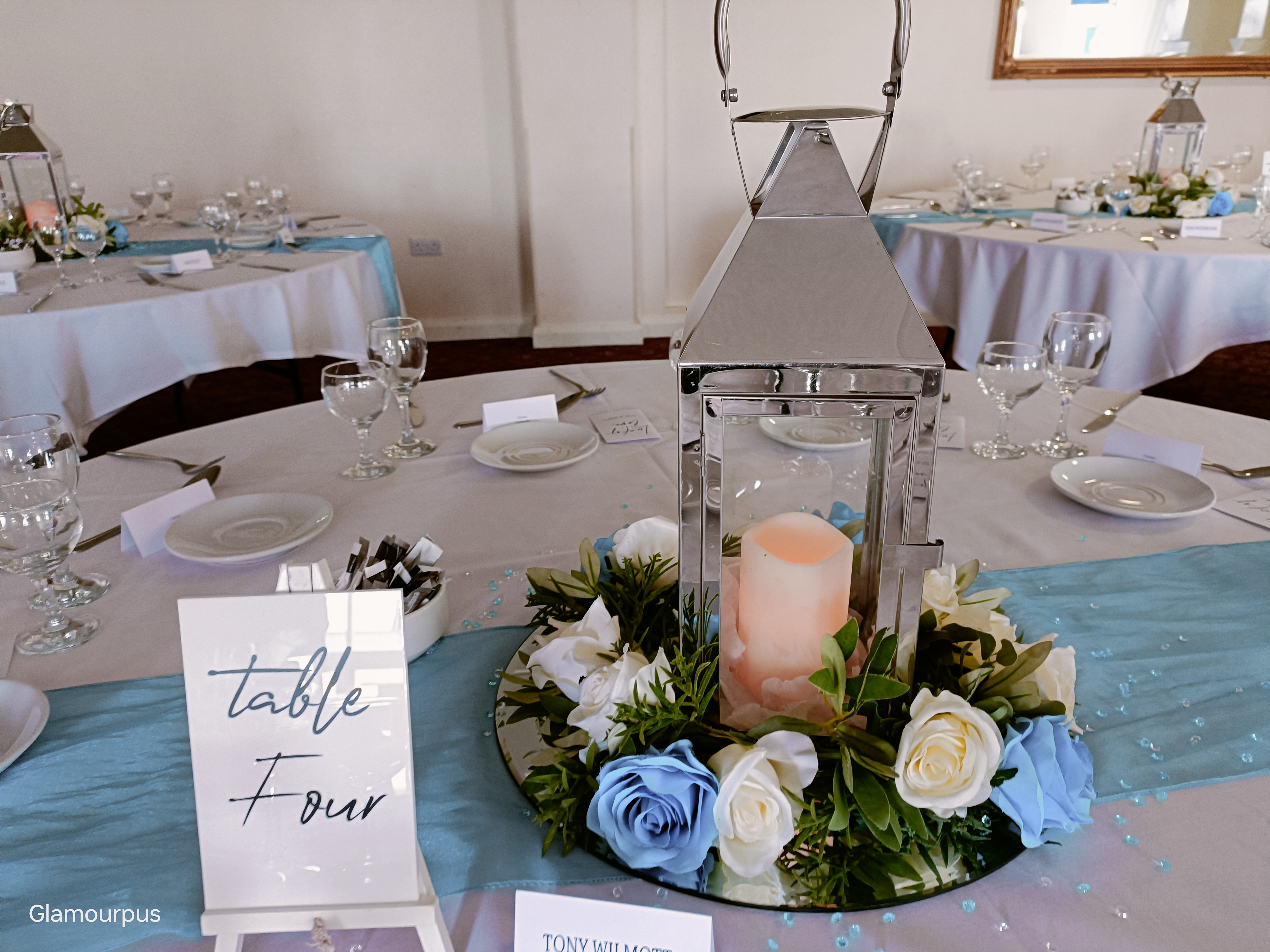 With Cream, & Pale Blue Rose Wreaths