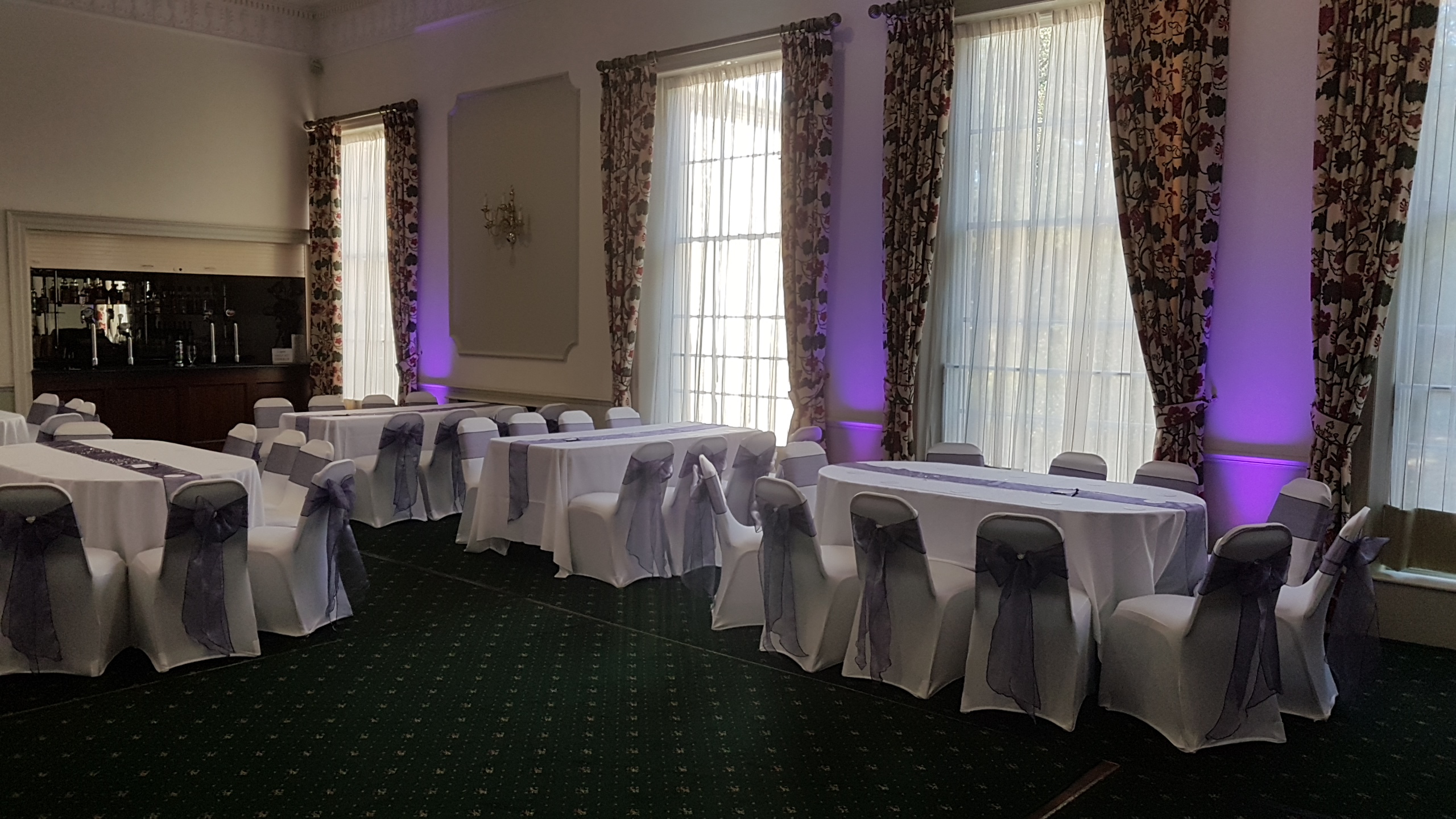 Purple uplighting at Owston Hall
