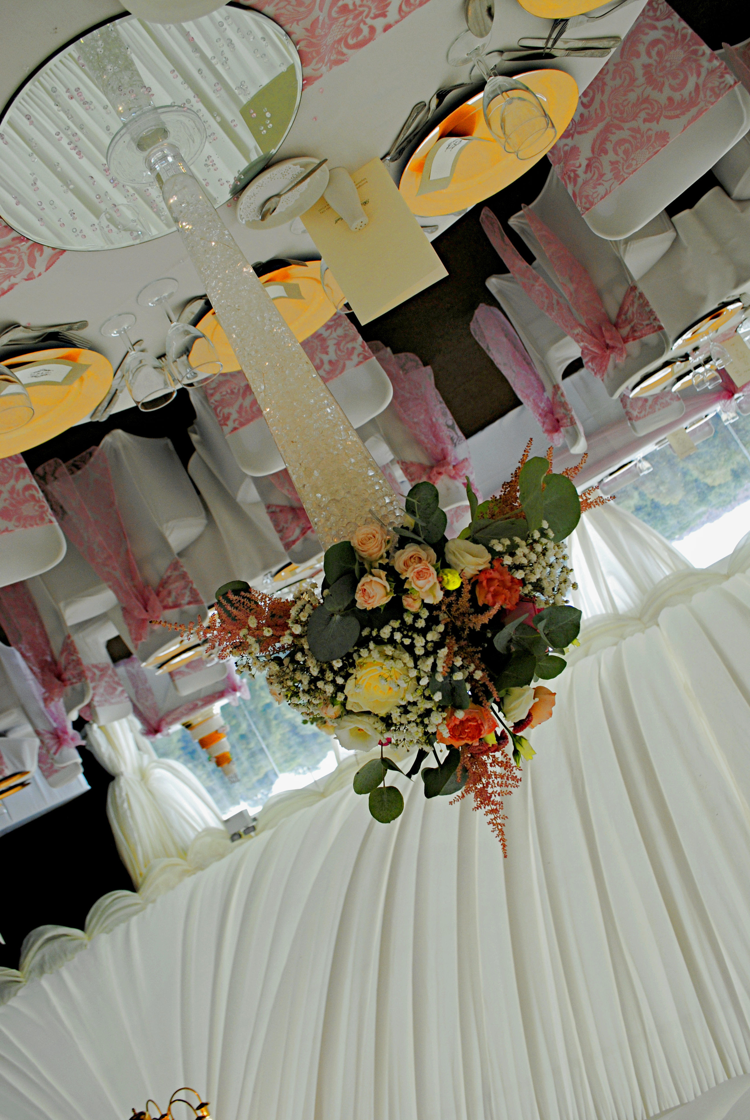 With Fresh Pink & Ivory Flowers.