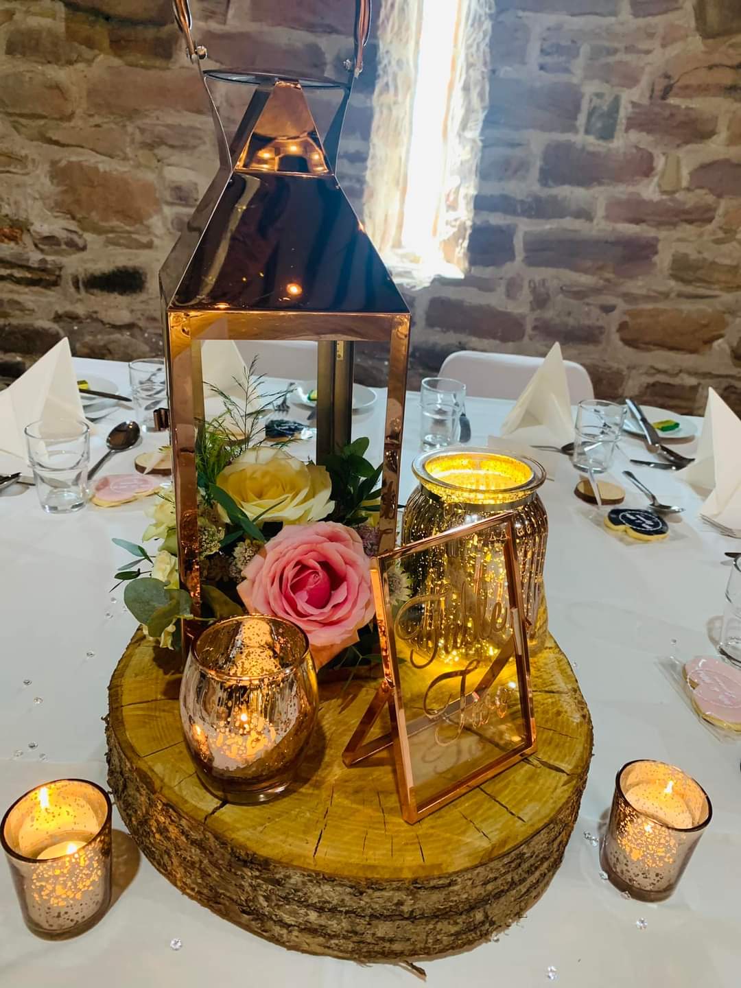 Rose Gold Mixed Quintet With Fresh Pink & Ivory Florals With Greenery