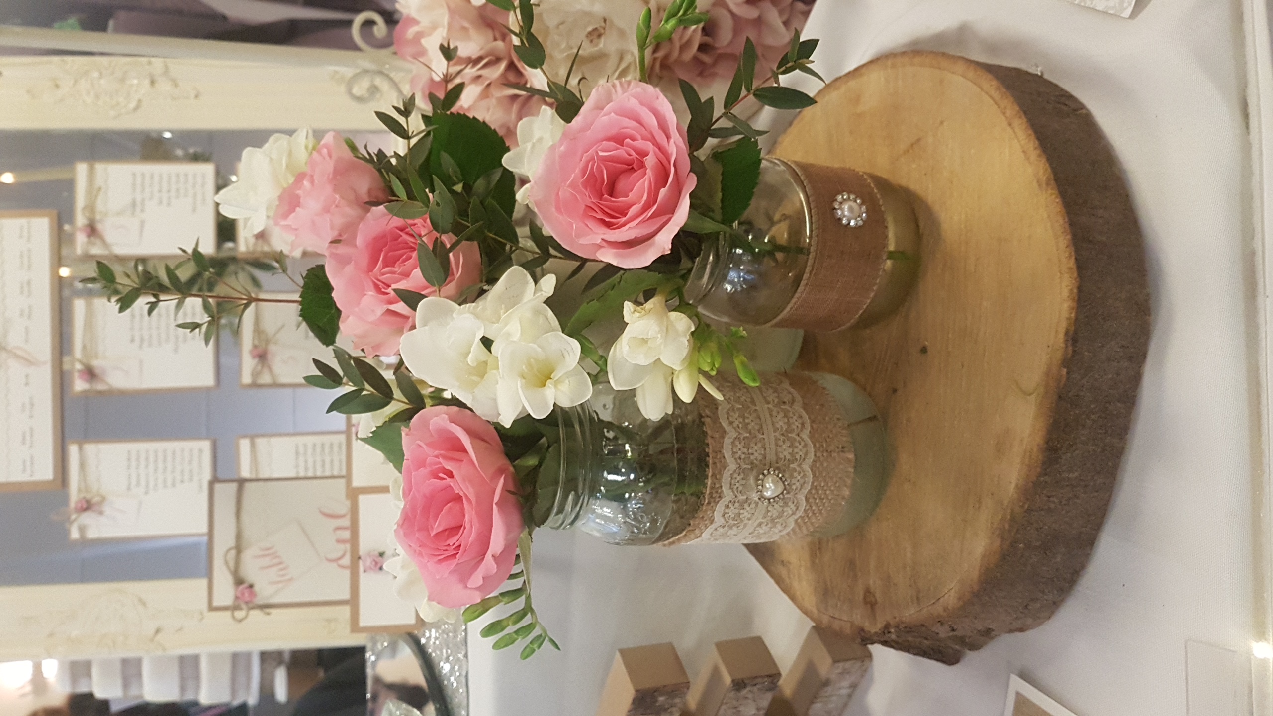 With Fresh Pink Roses & White Freesia