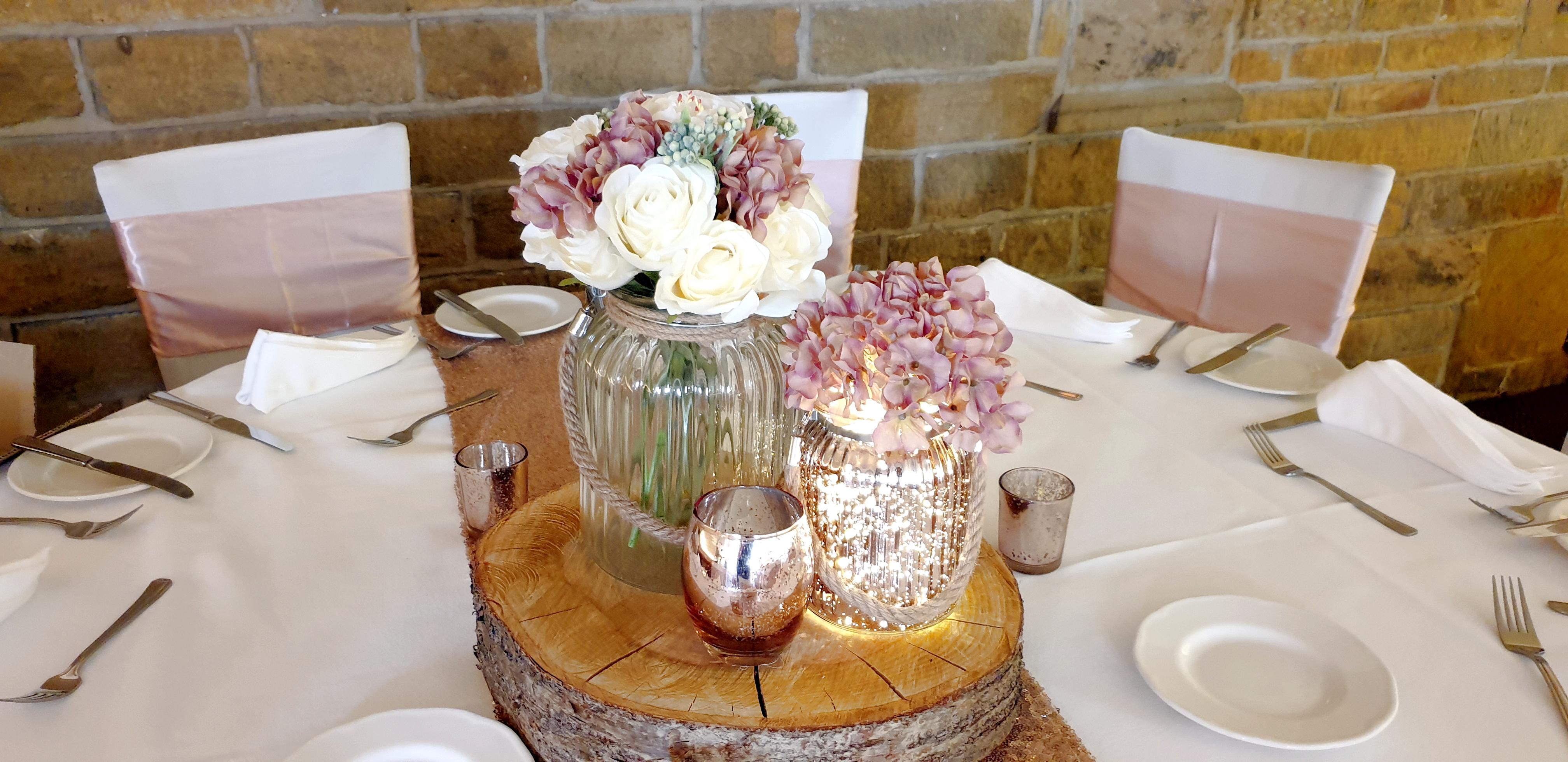 With Ivory & Blush Rose & Hydrangea.