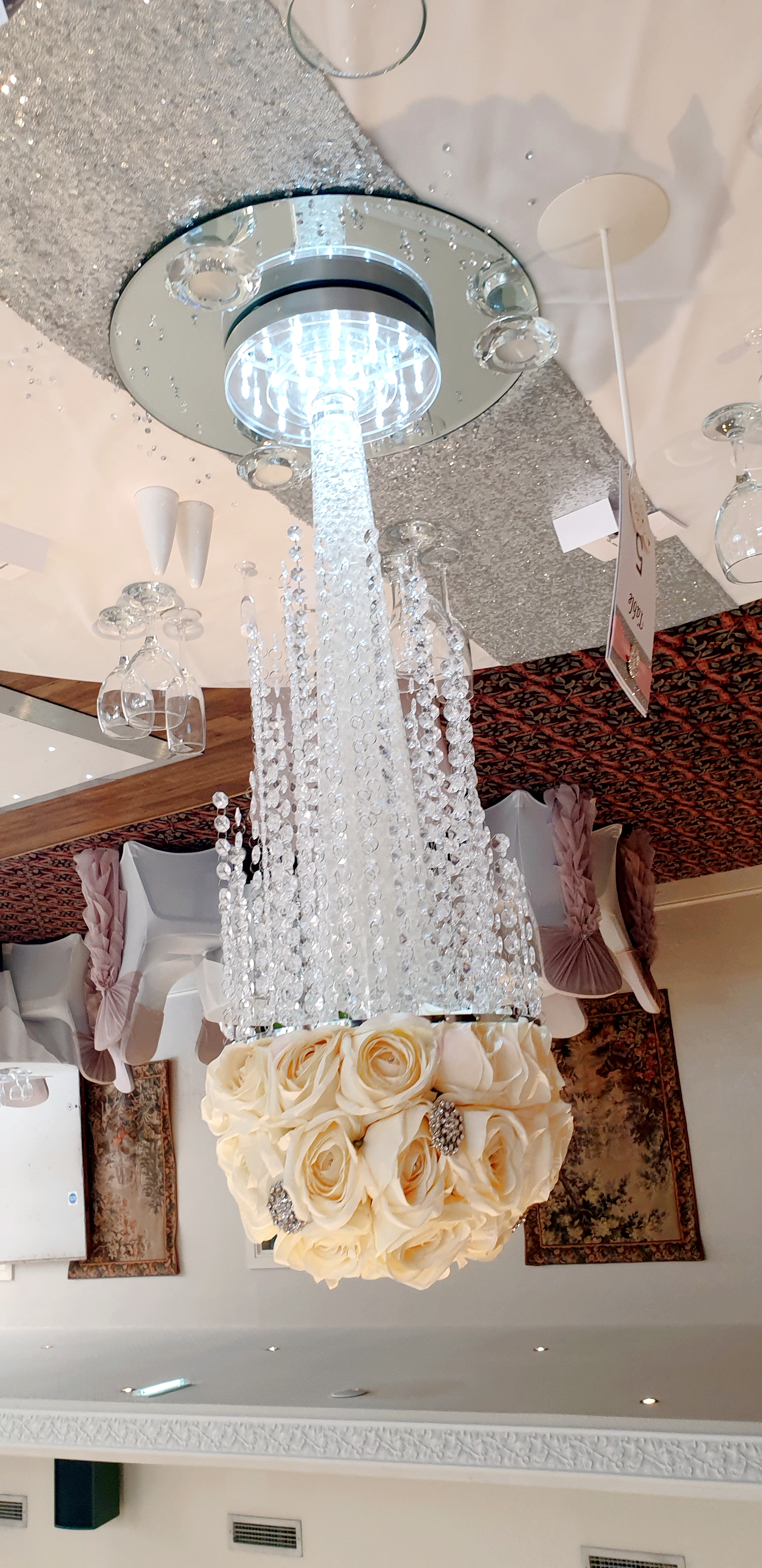 With Artificial Cream Rose Dome & Crystal Brooches 