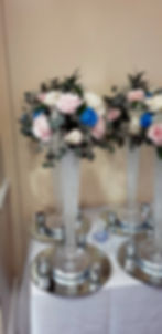 With Fresh Blue, Pink & Ivory Flowers.