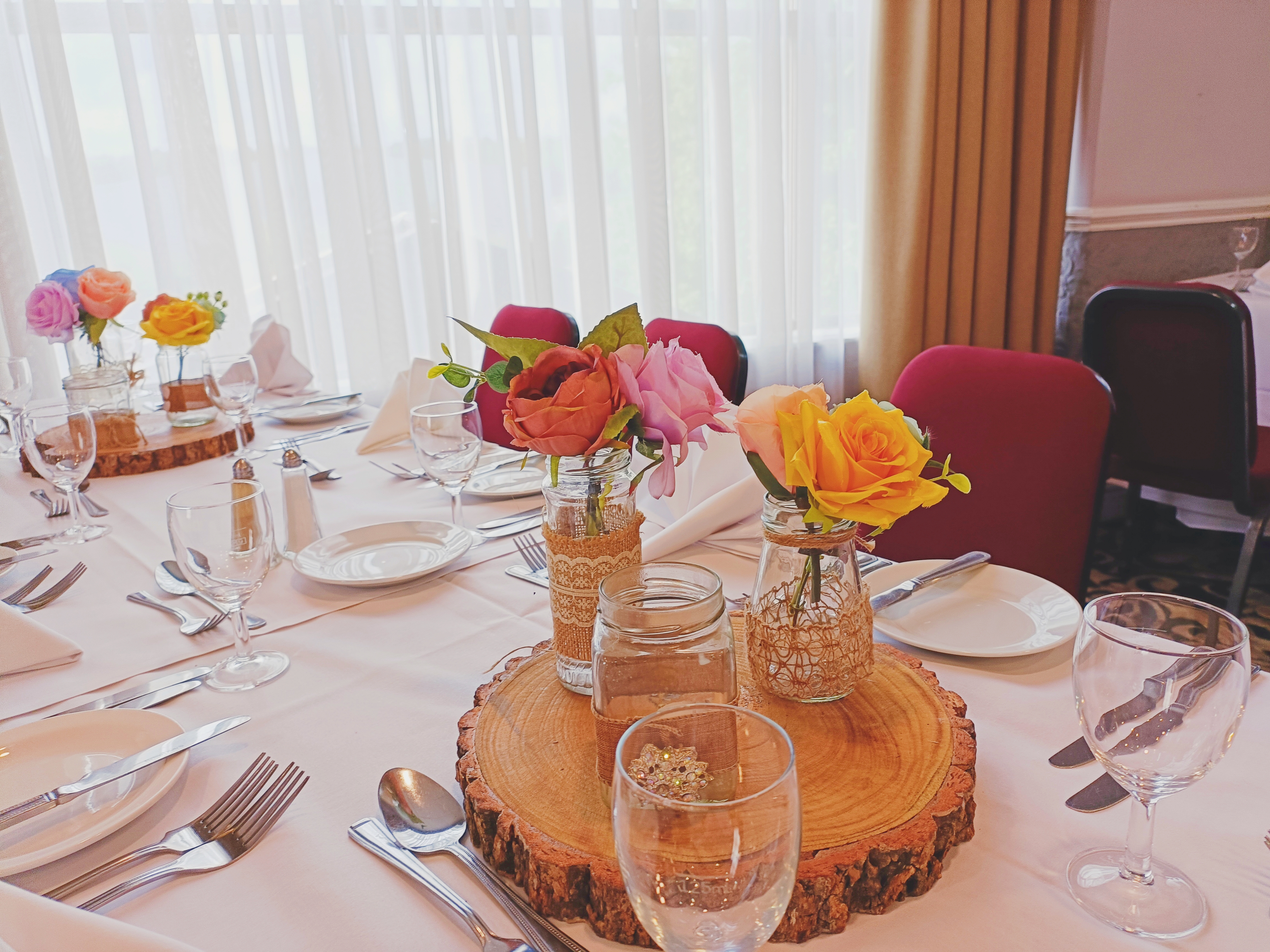 With Artificial Yellow Pink & Red Flowers