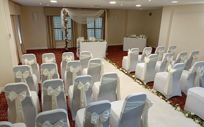 Rustic Arch With Drape & Artificial Cream Rose Garland
