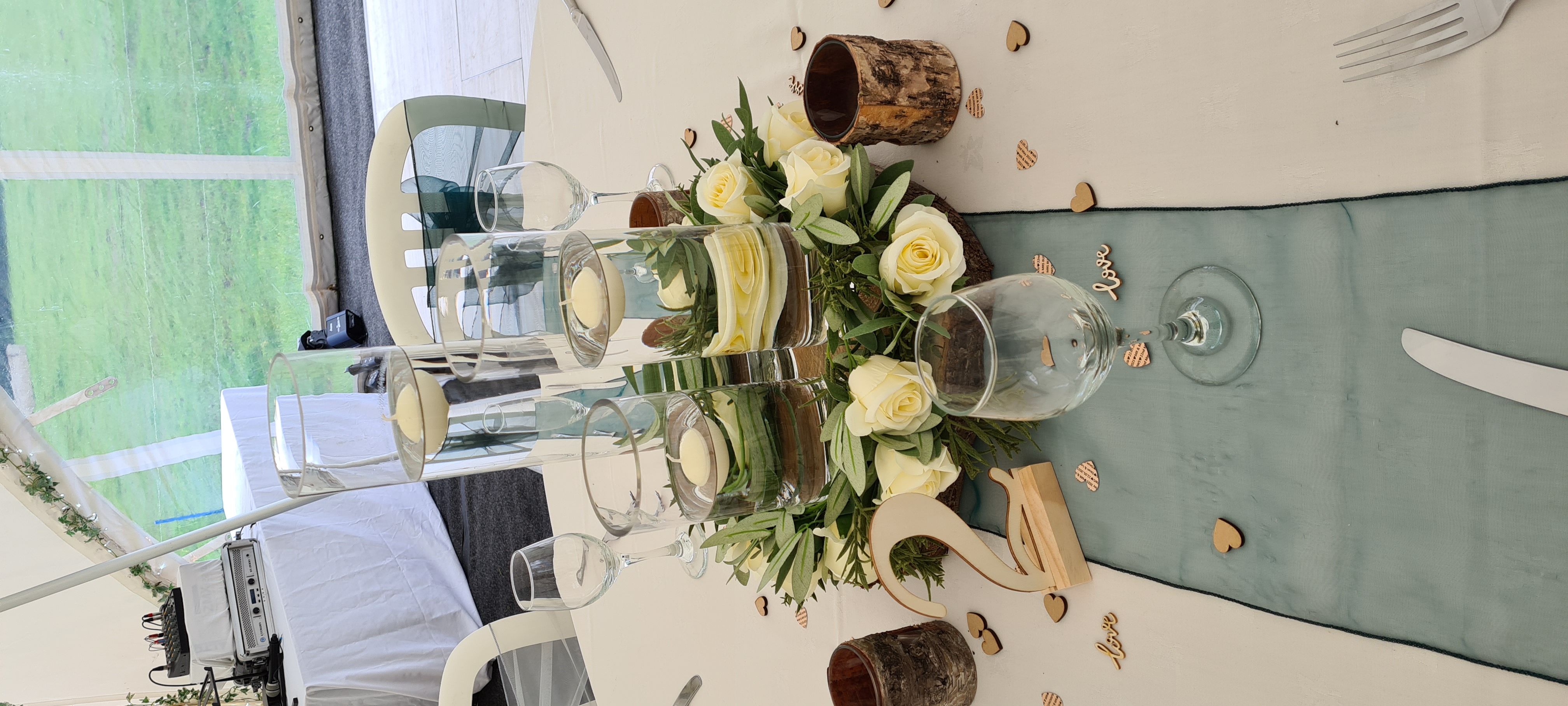 With Artificial Cream Rose Garland