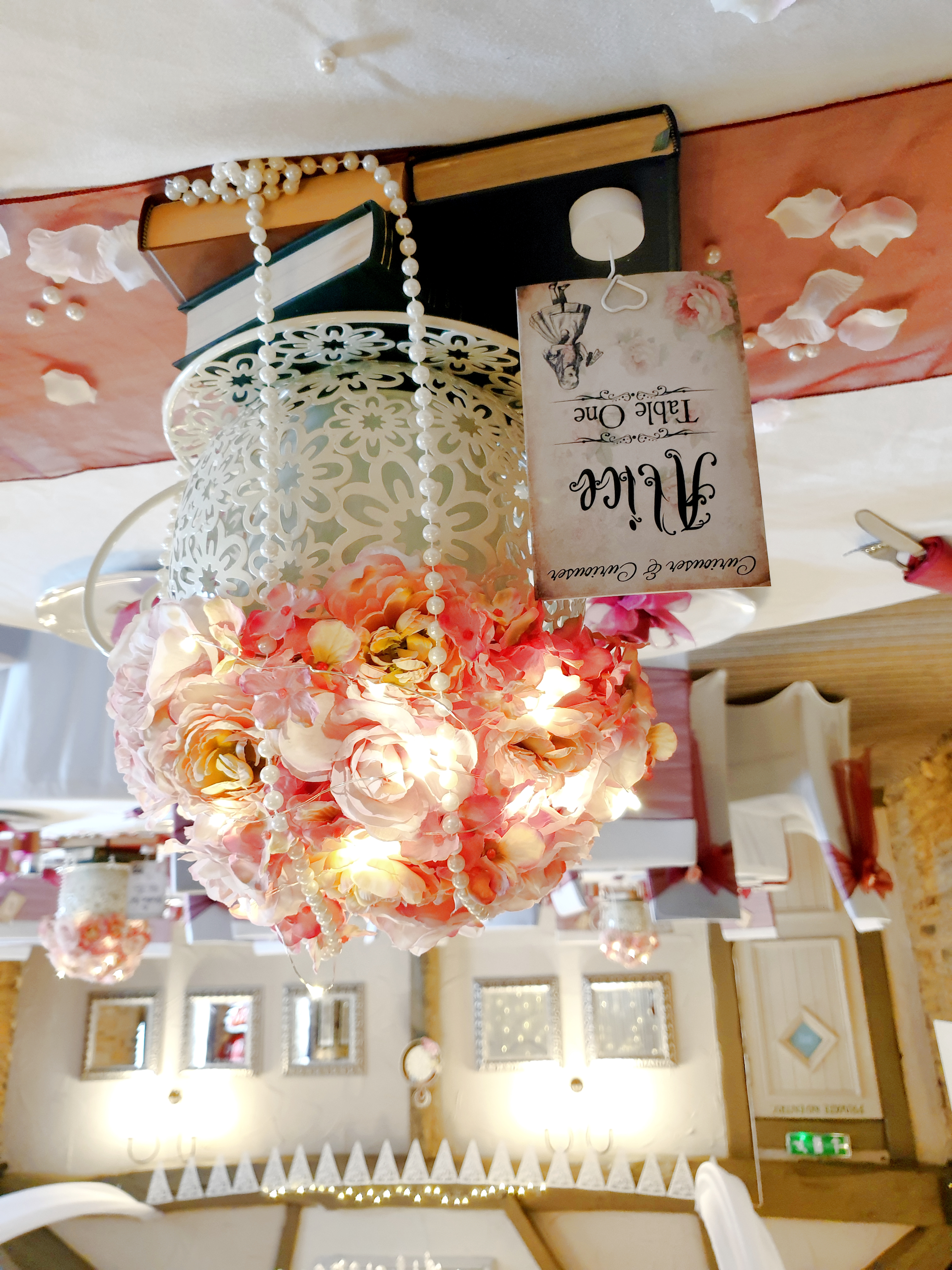 With Mixed Rose Dome Topper, Draped Pearls & Fairy Lights