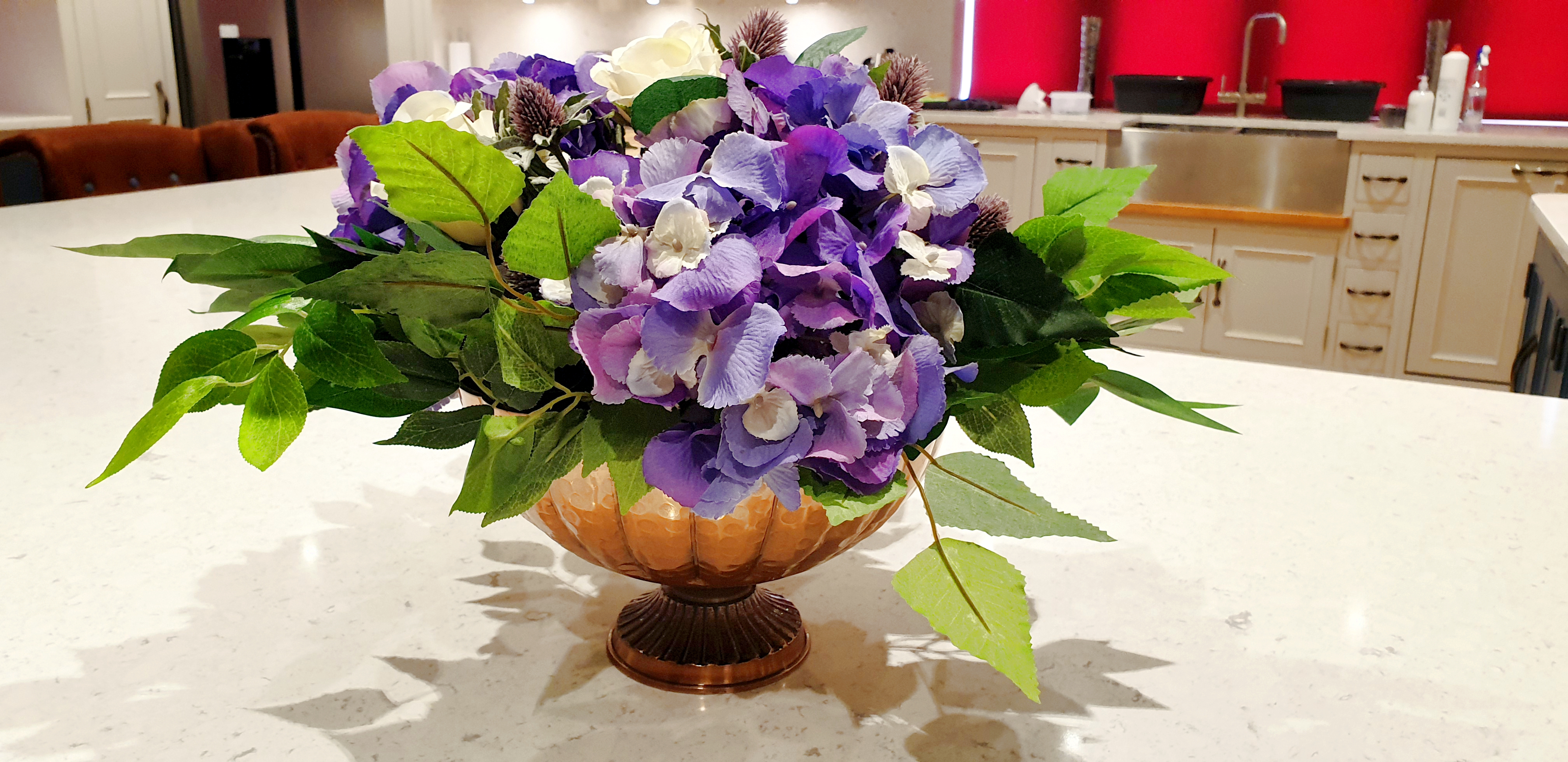 With Artificial Purple Hydrangea with Greenery