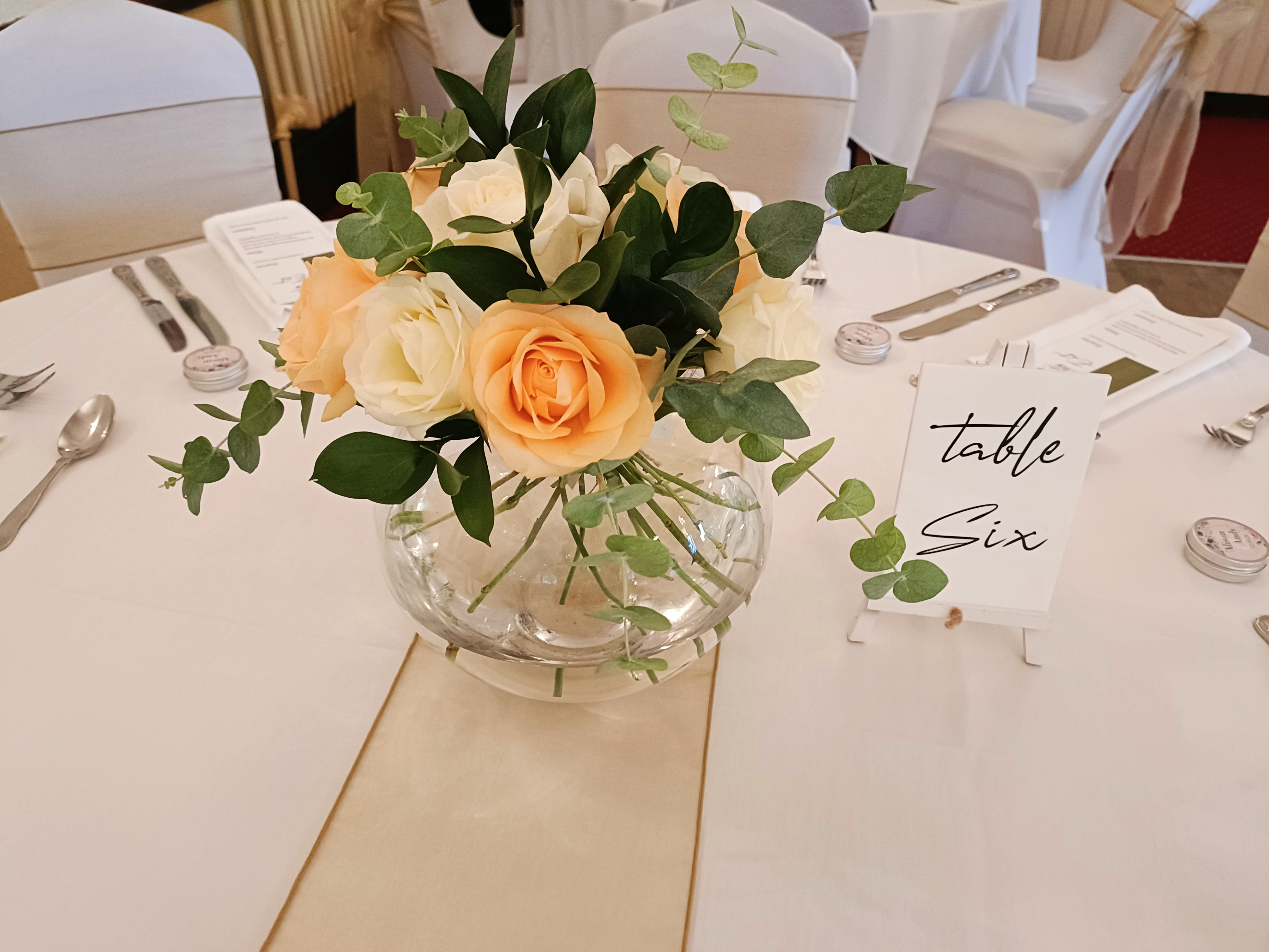 With Fresh Peach & Ivory Roses & Ruscus