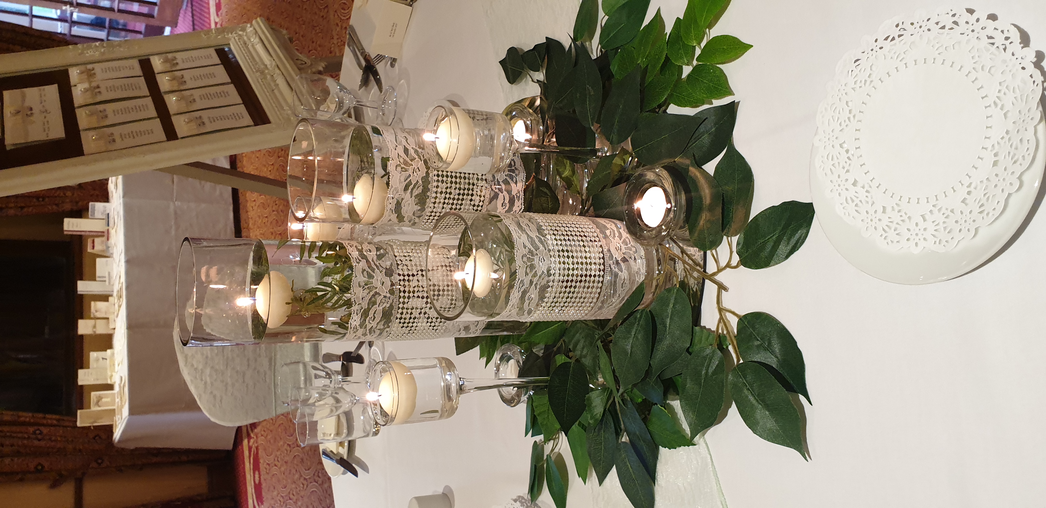 With Lace Bands & Artificial Ruscus