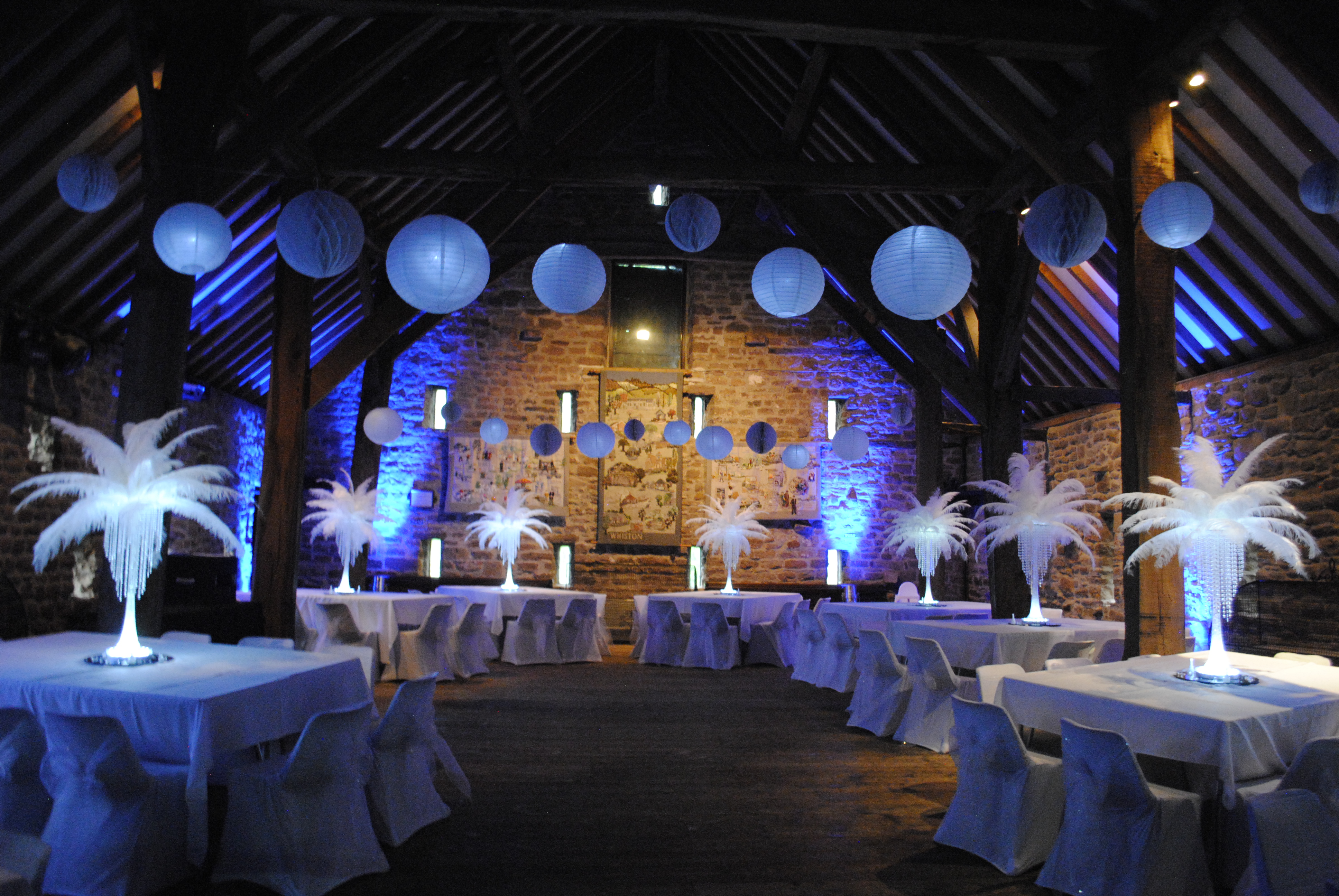 Blue uplighting at Whiston Barn