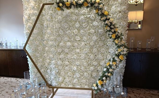 Gold Hexagon Arch With Cream & Yellow Rose Garlands