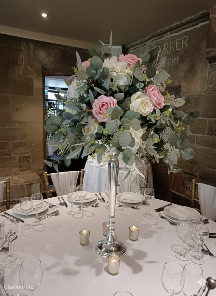 Flower Bomb on Silver Stem with Pink Accents