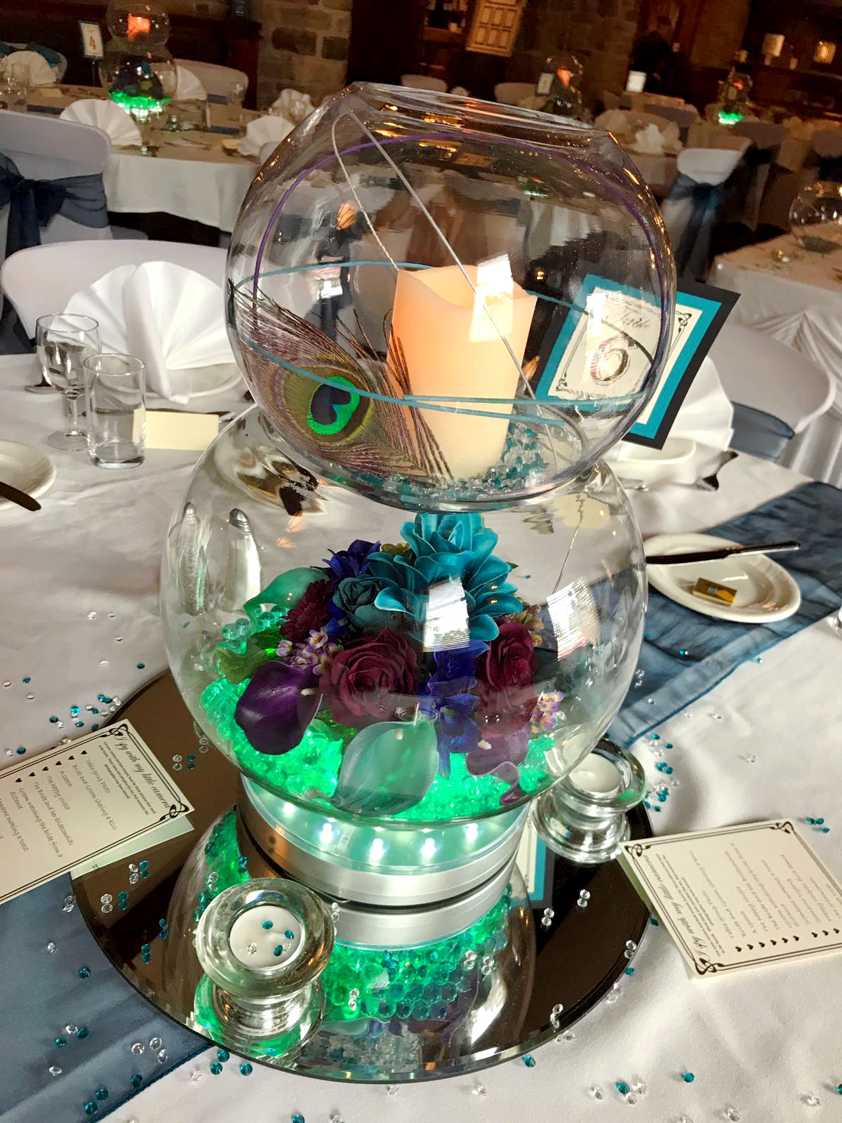 With LED Candle & Peacock Flowers