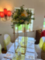 Gold Geometric Stand With Greenery, Ivory & Yellow Florals