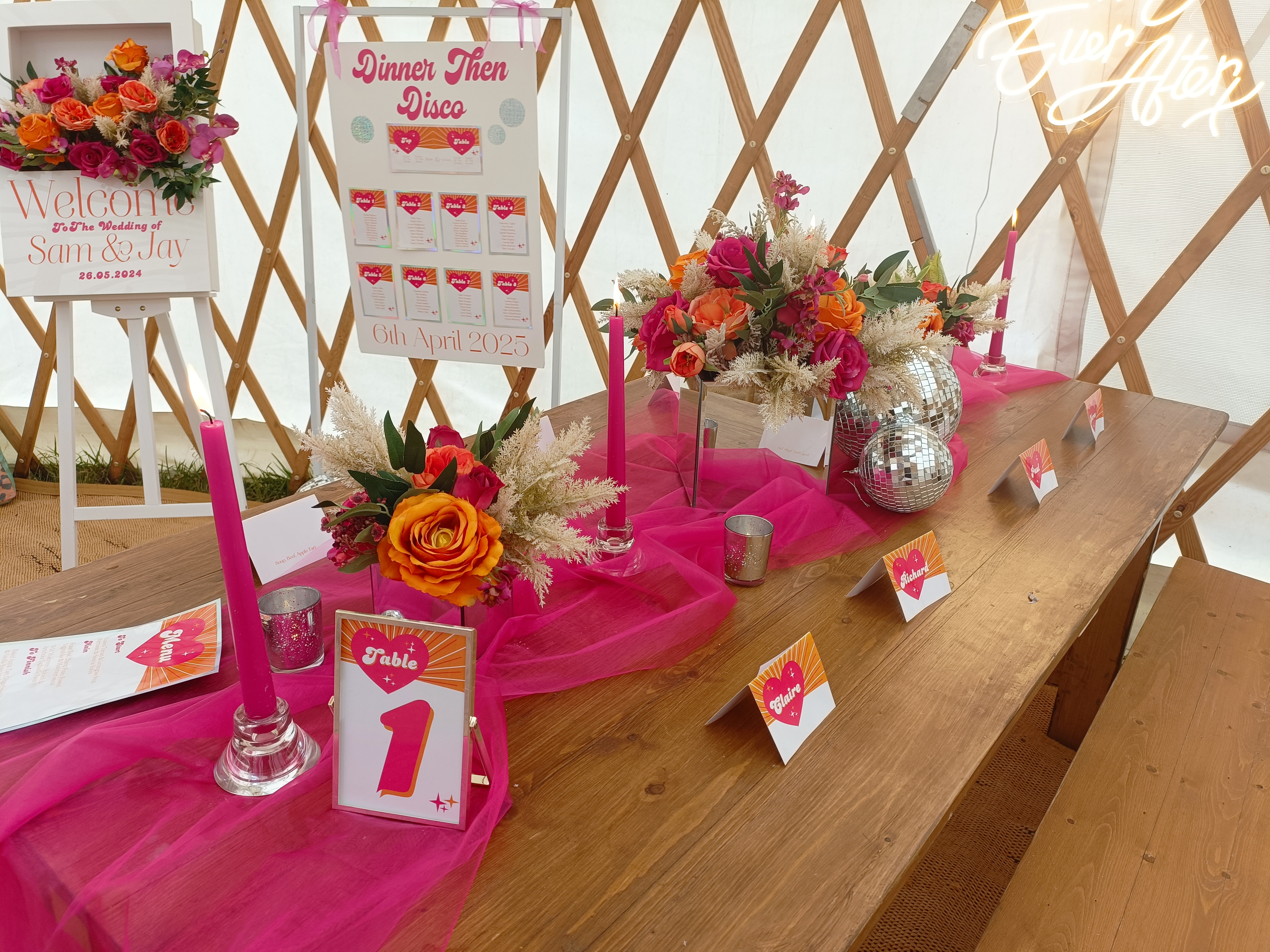 Disco Theme With Mirror Balls & Pink Candles