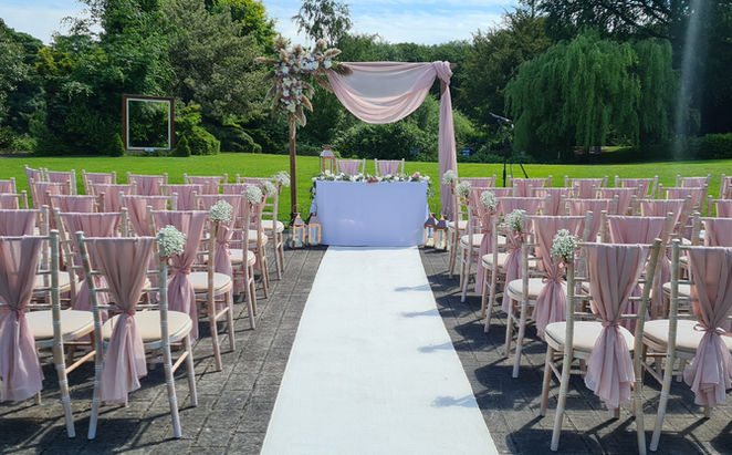 Rustic Arch With Drape & Artificial Cream & Blush Rose & Pampas