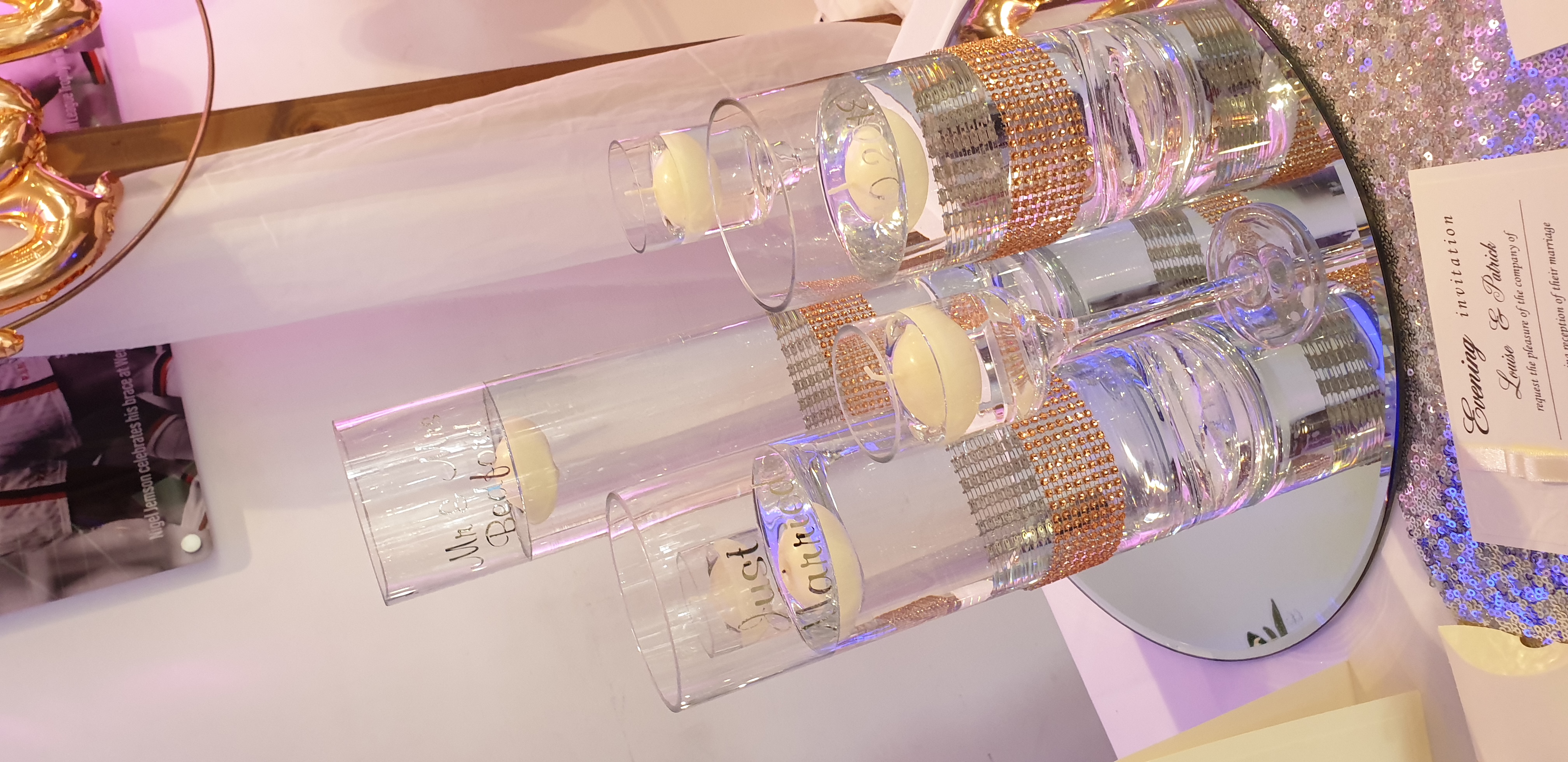 Trio of Cylinders With Rose Gold Diamante Bands