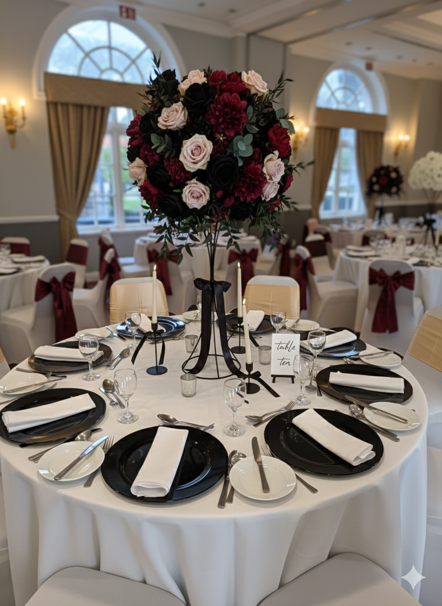 With Fresh Pink Rose & Burgundy Dahlia