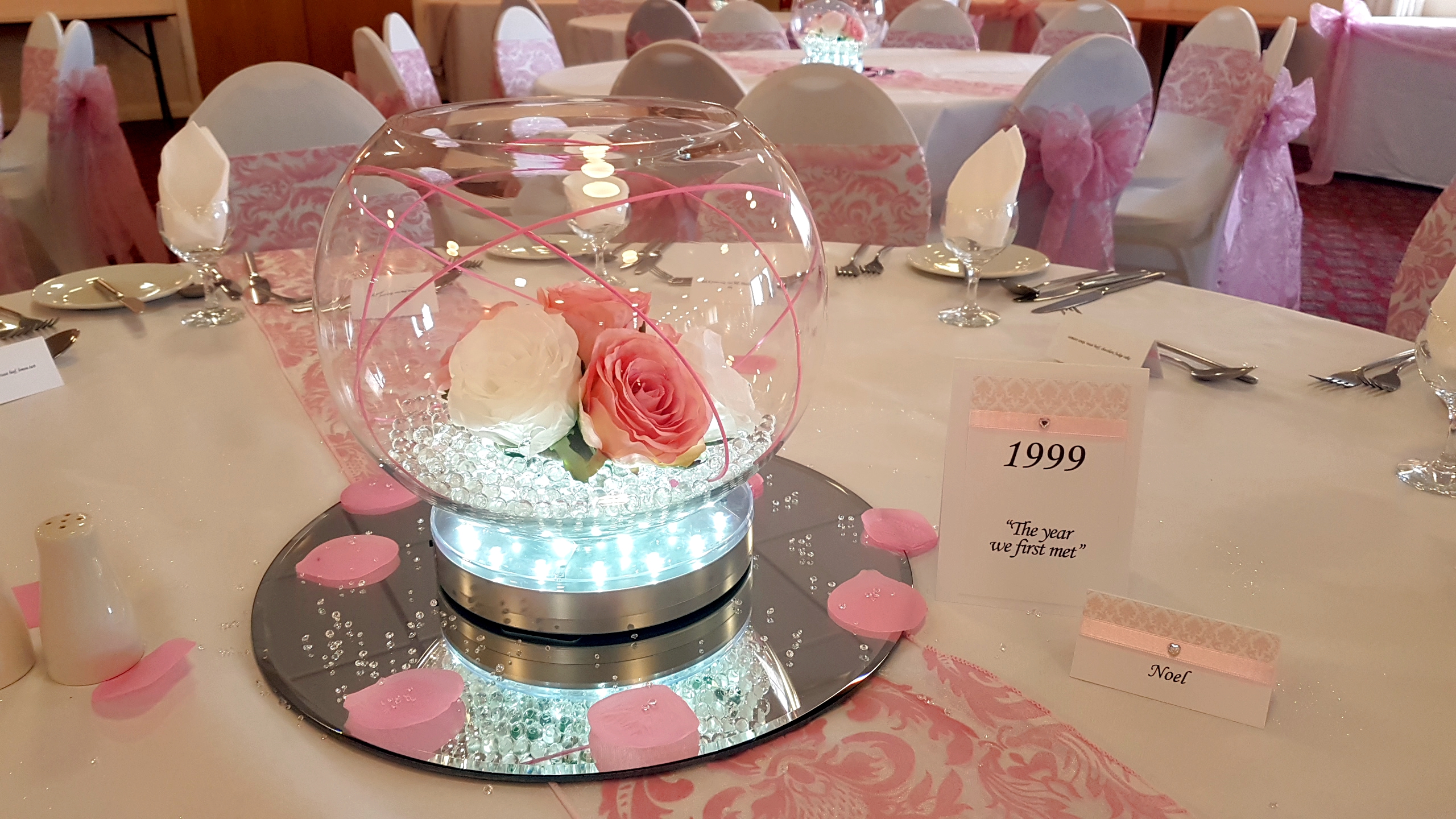 With Artificial Ivory & Pink Roses & Pink Canes