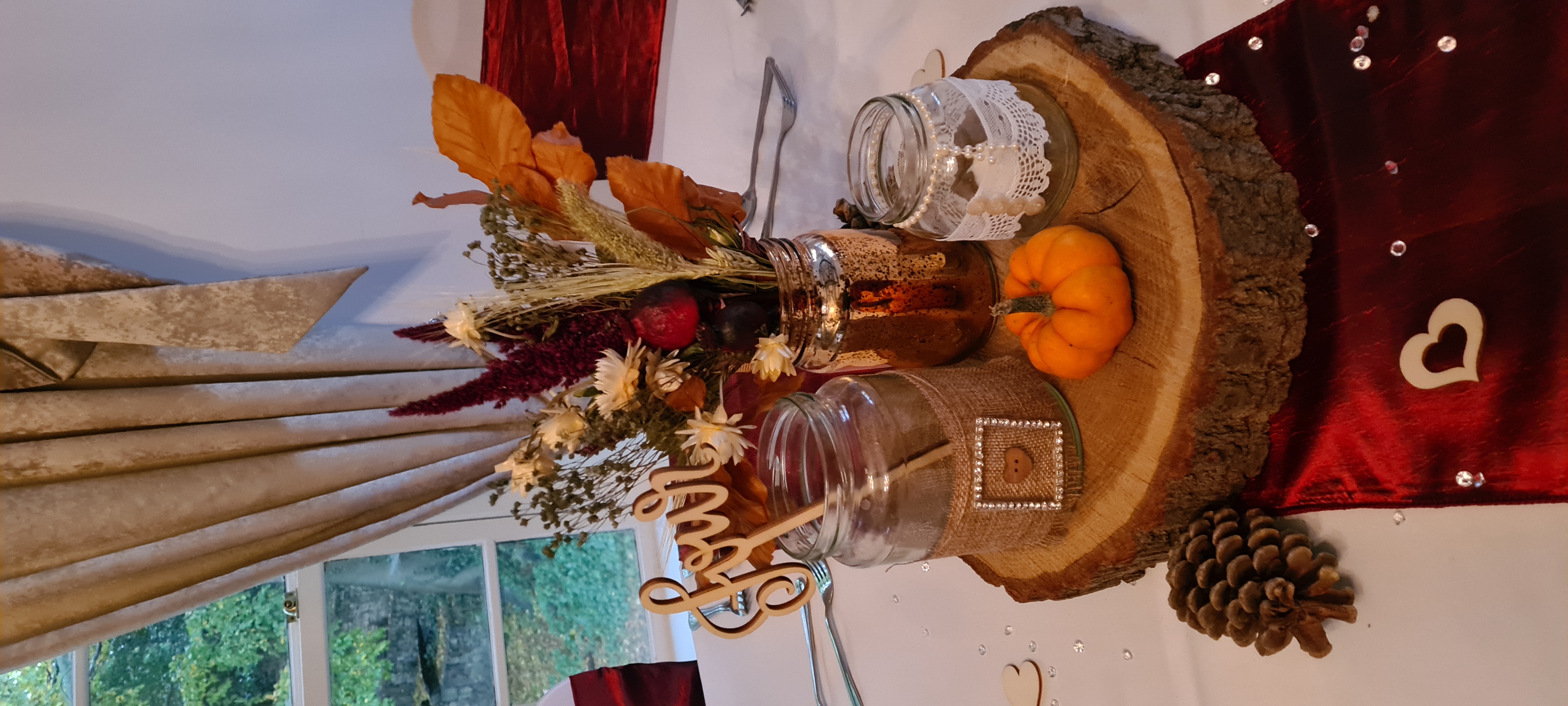 With Artificial Dried Flowers & Pumpkins